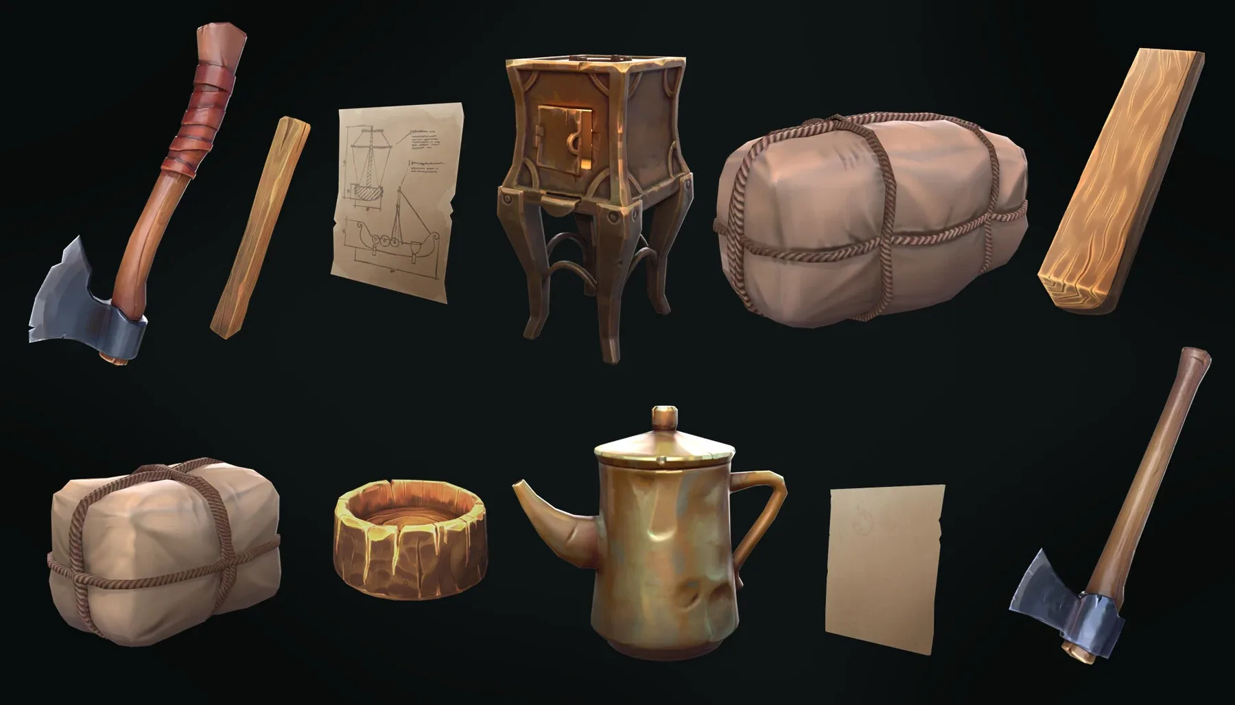 3D PROPS (Handpainted Texture) Game-Ready Set for Games and Animation