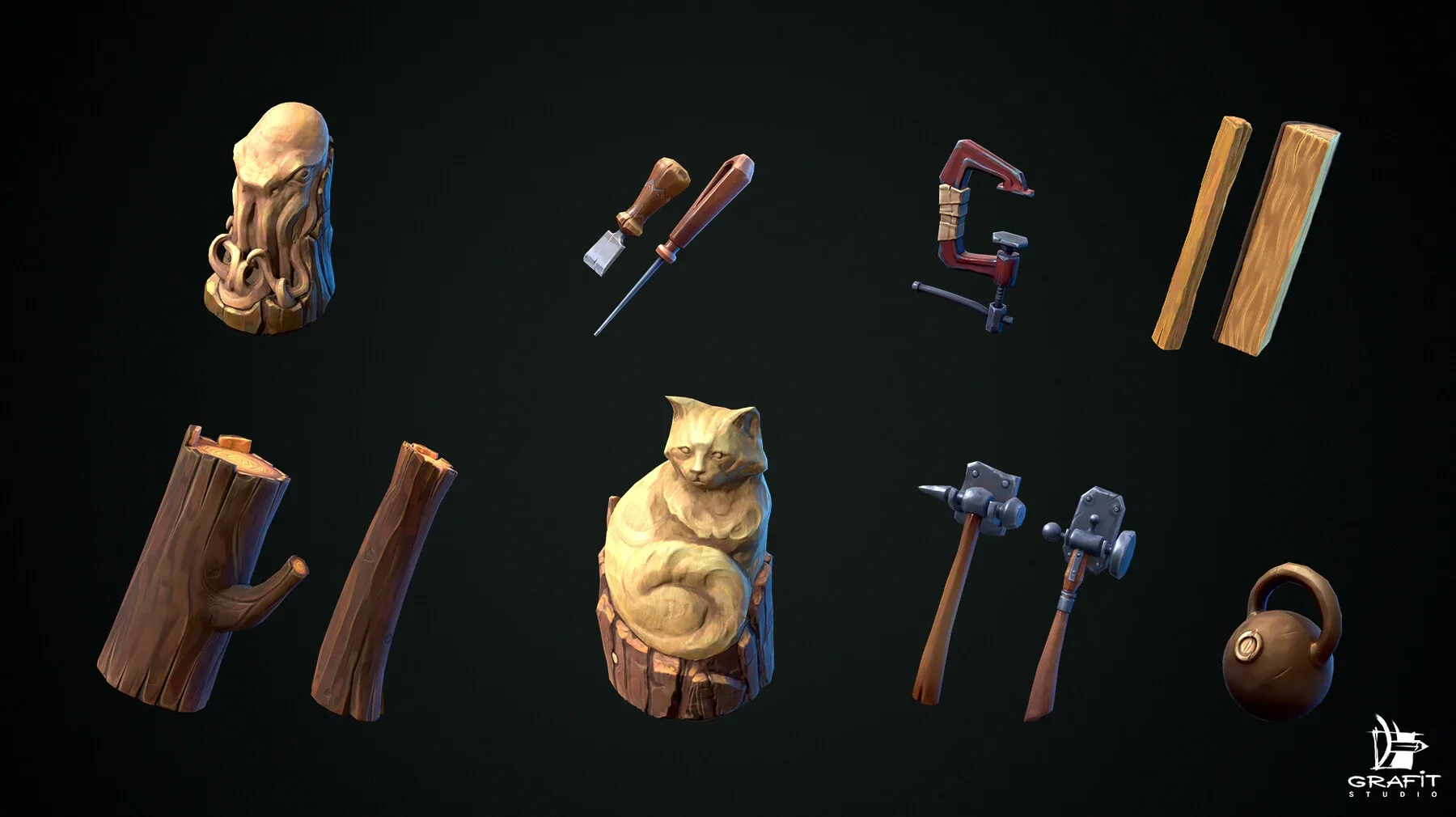 3D PROPS (Handpainted Texture) Game-Ready Set for Games and Animation