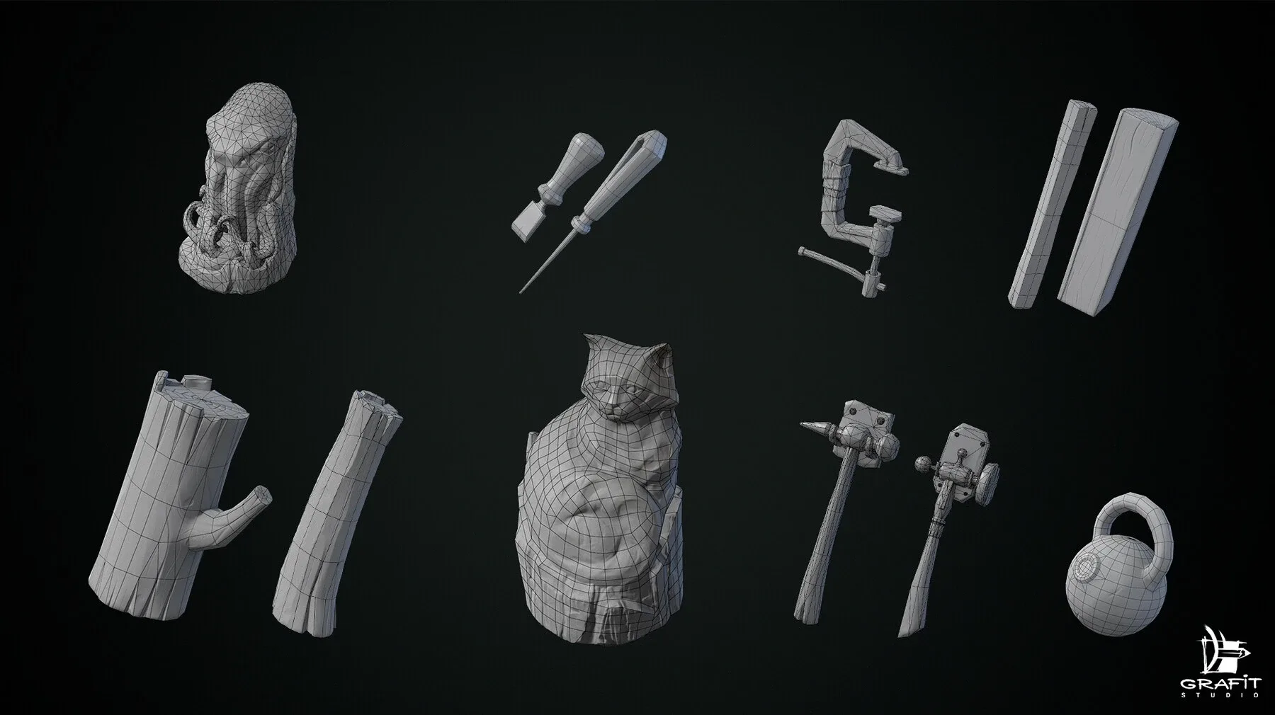 3D PROPS (Handpainted Texture) Game-Ready Set for Games and Animation