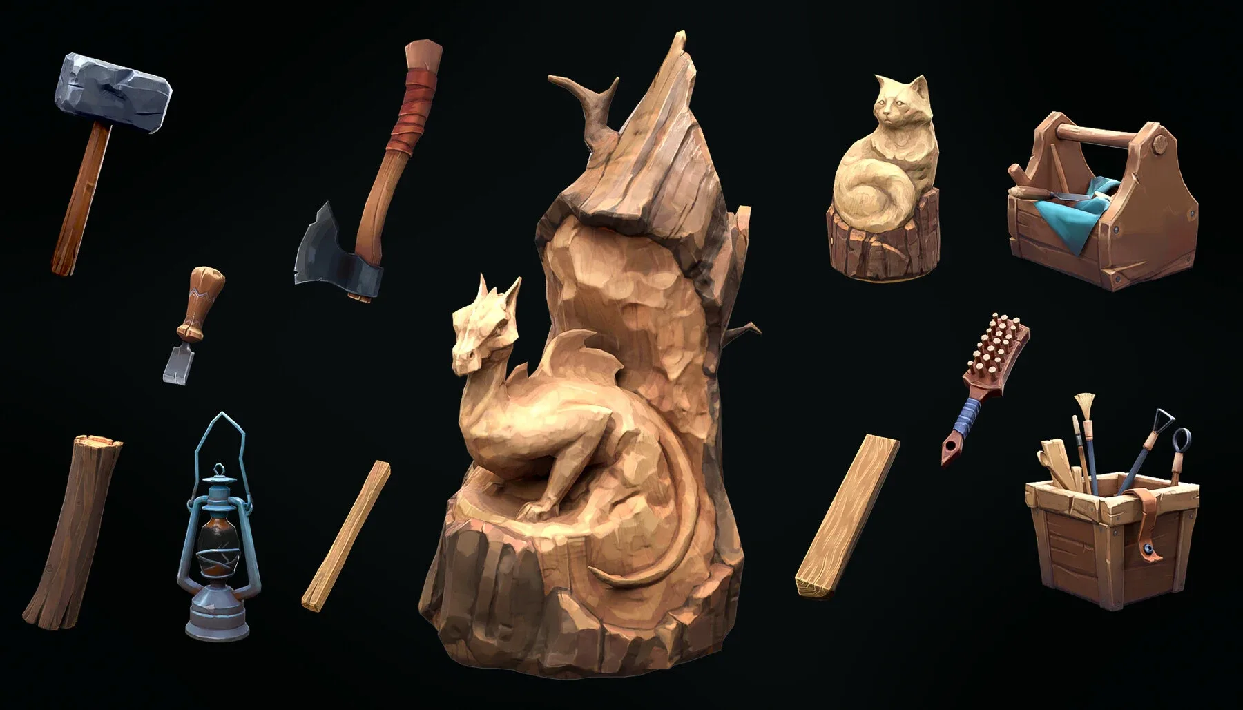 3D PROPS (Handpainted Texture) Game-Ready Set for Games and Animation