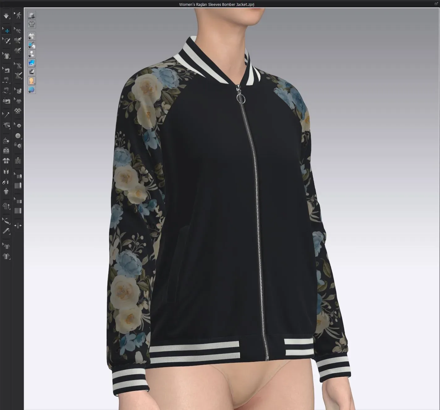 Women's Raglan Sleeves Bomber Jacket, marvelous designer,clo3d