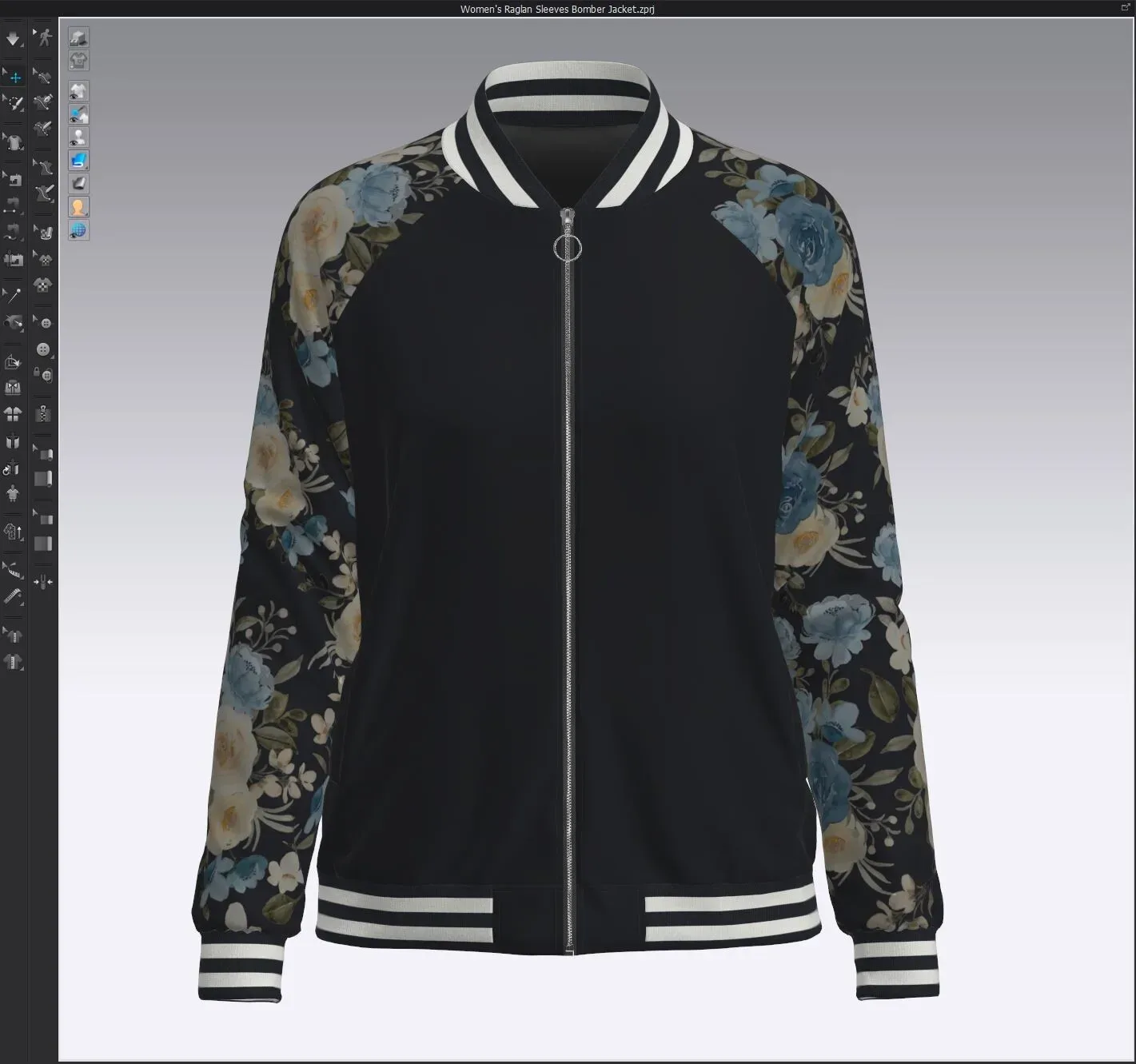 Women's Raglan Sleeves Bomber Jacket, marvelous designer,clo3d