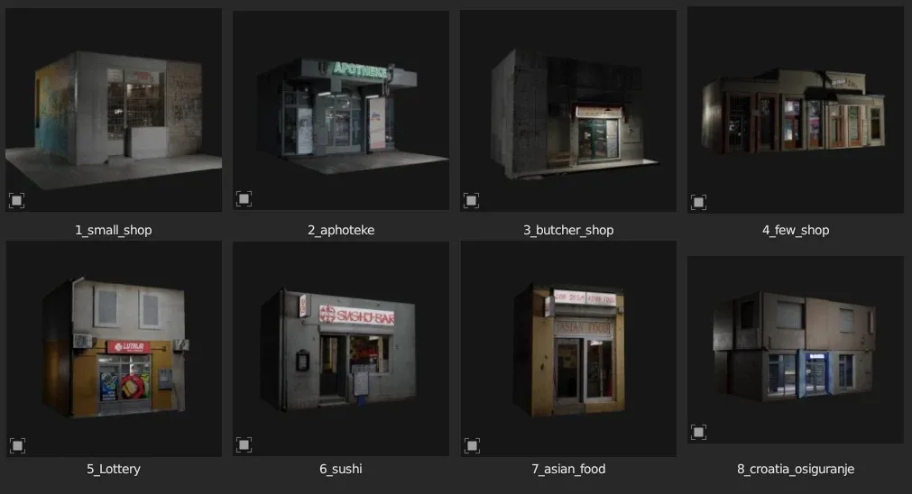 Shops, Stores, Buildings - 8 Quality And Realistic Assets For Assets Browser