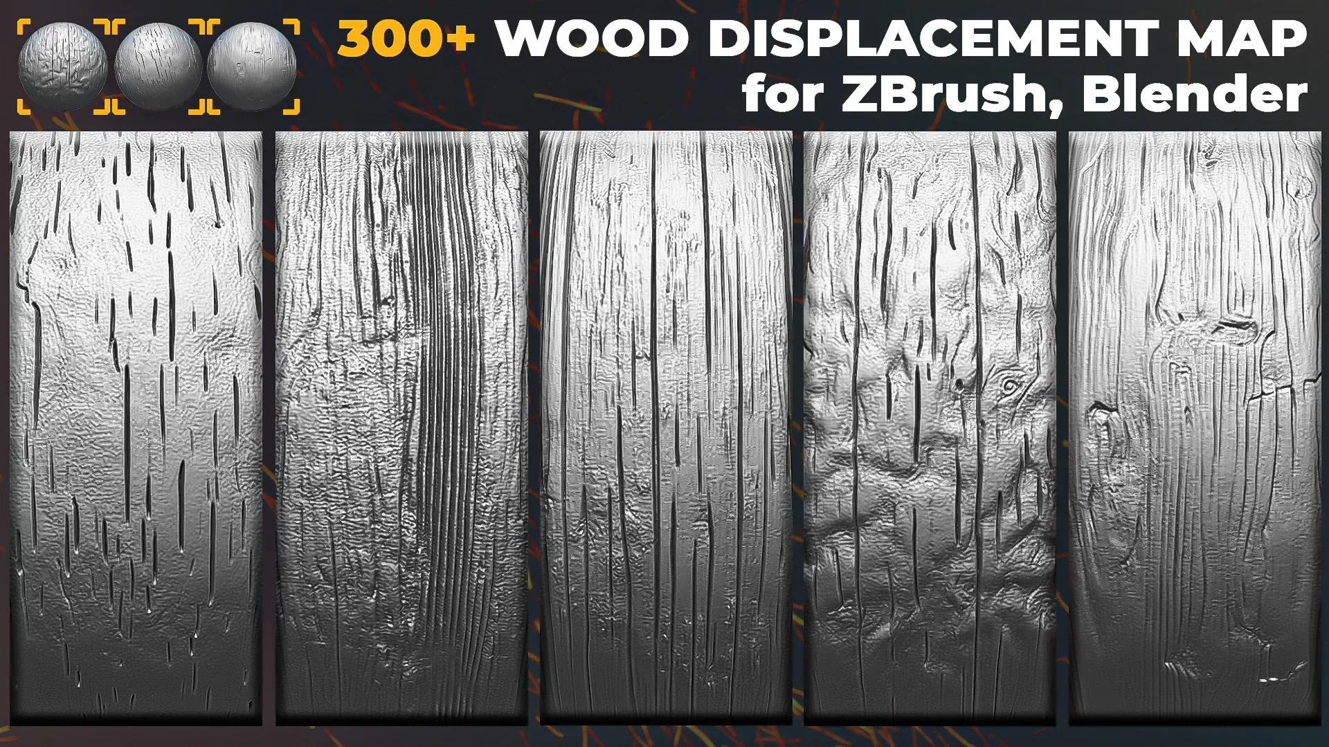 300+ Wood Displacement Map for ZBrush, Blender vol.11