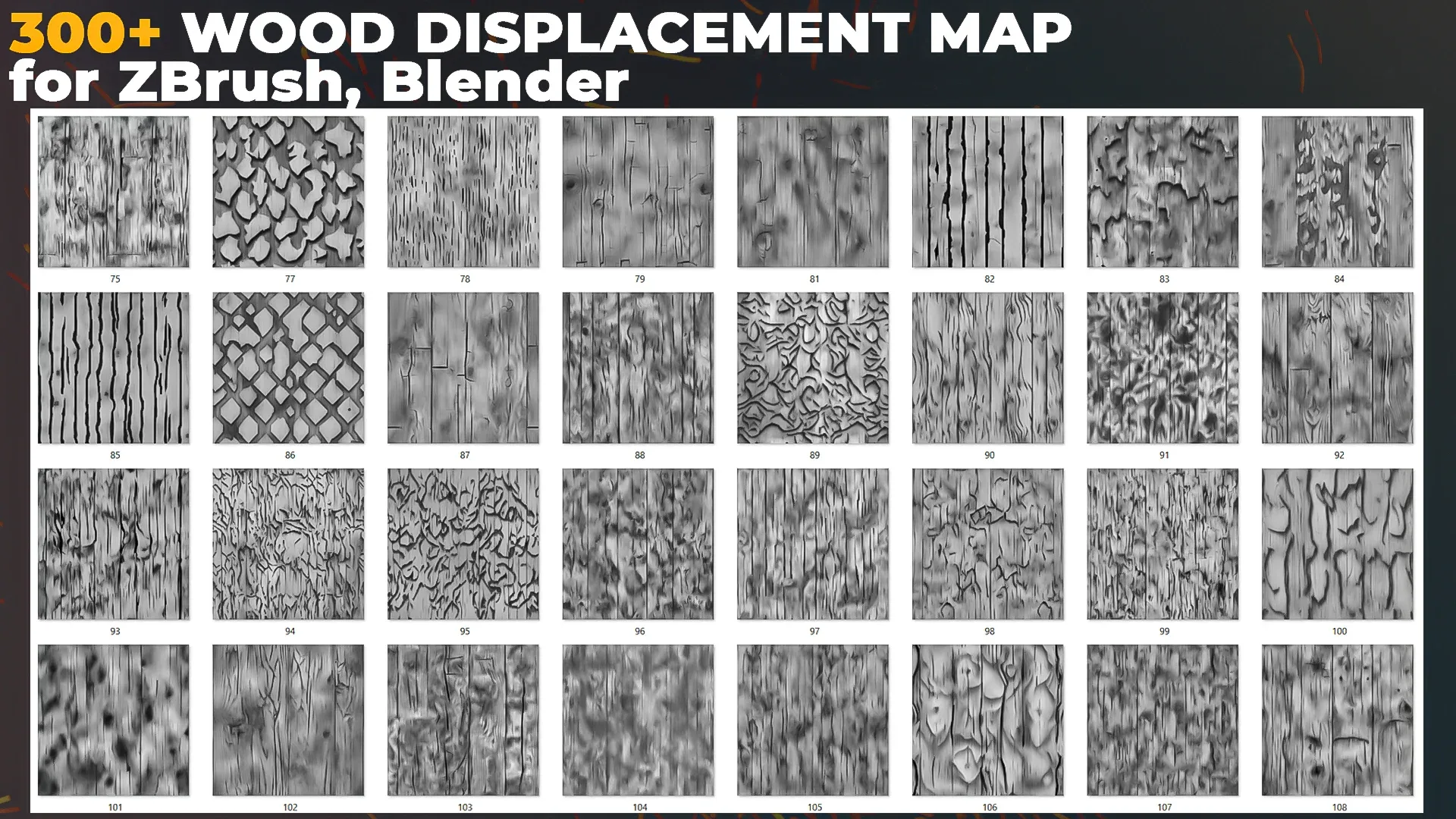 300+ Wood Displacement Map for ZBrush, Blender vol.11