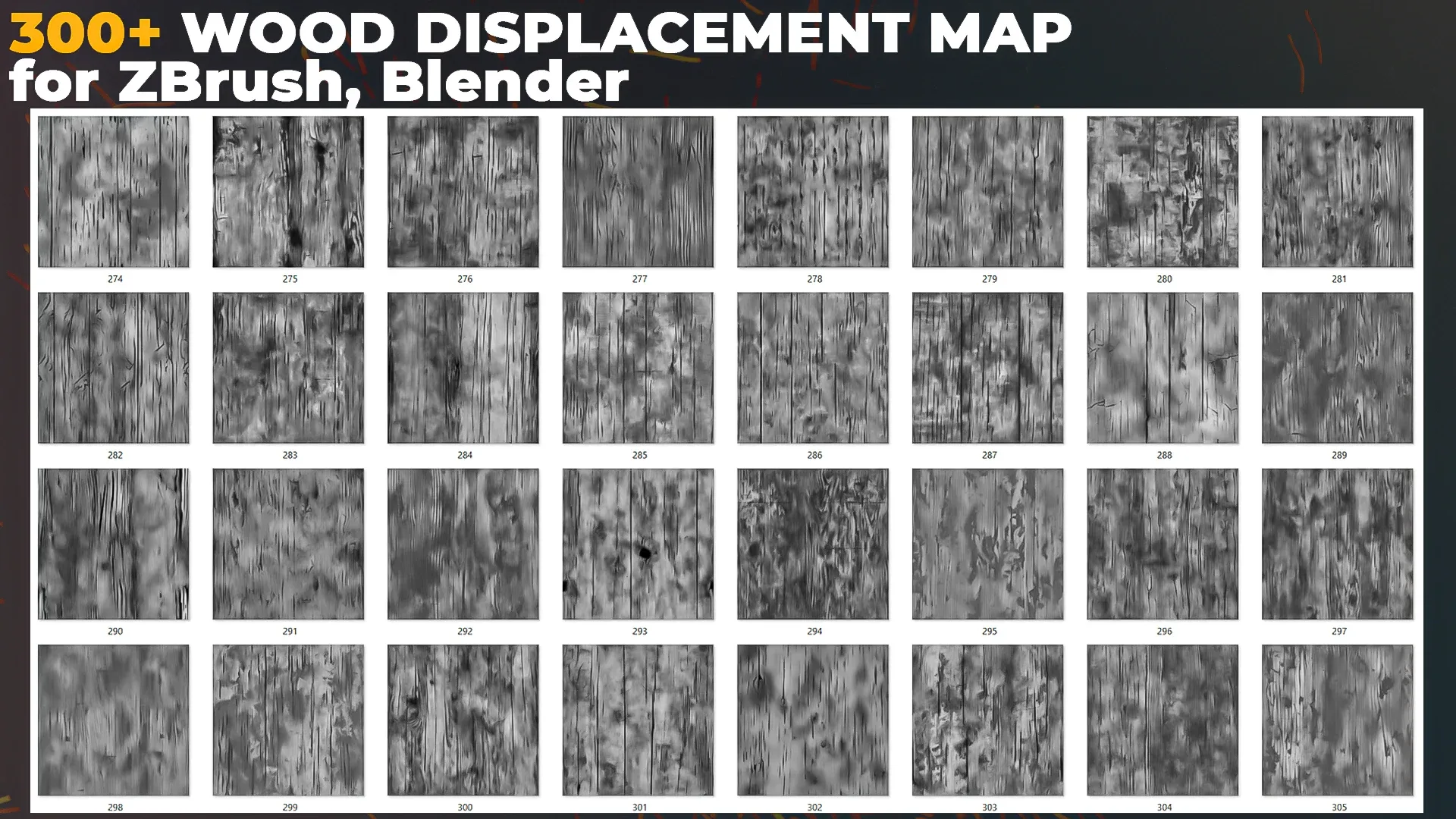 300+ Wood Displacement Map for ZBrush, Blender vol.11