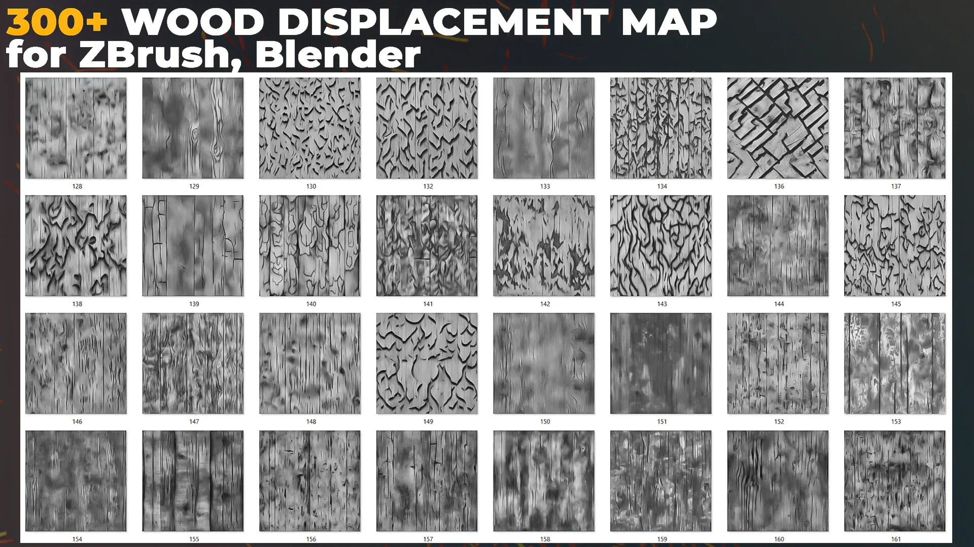 300+ Wood Displacement Map for ZBrush, Blender vol.11