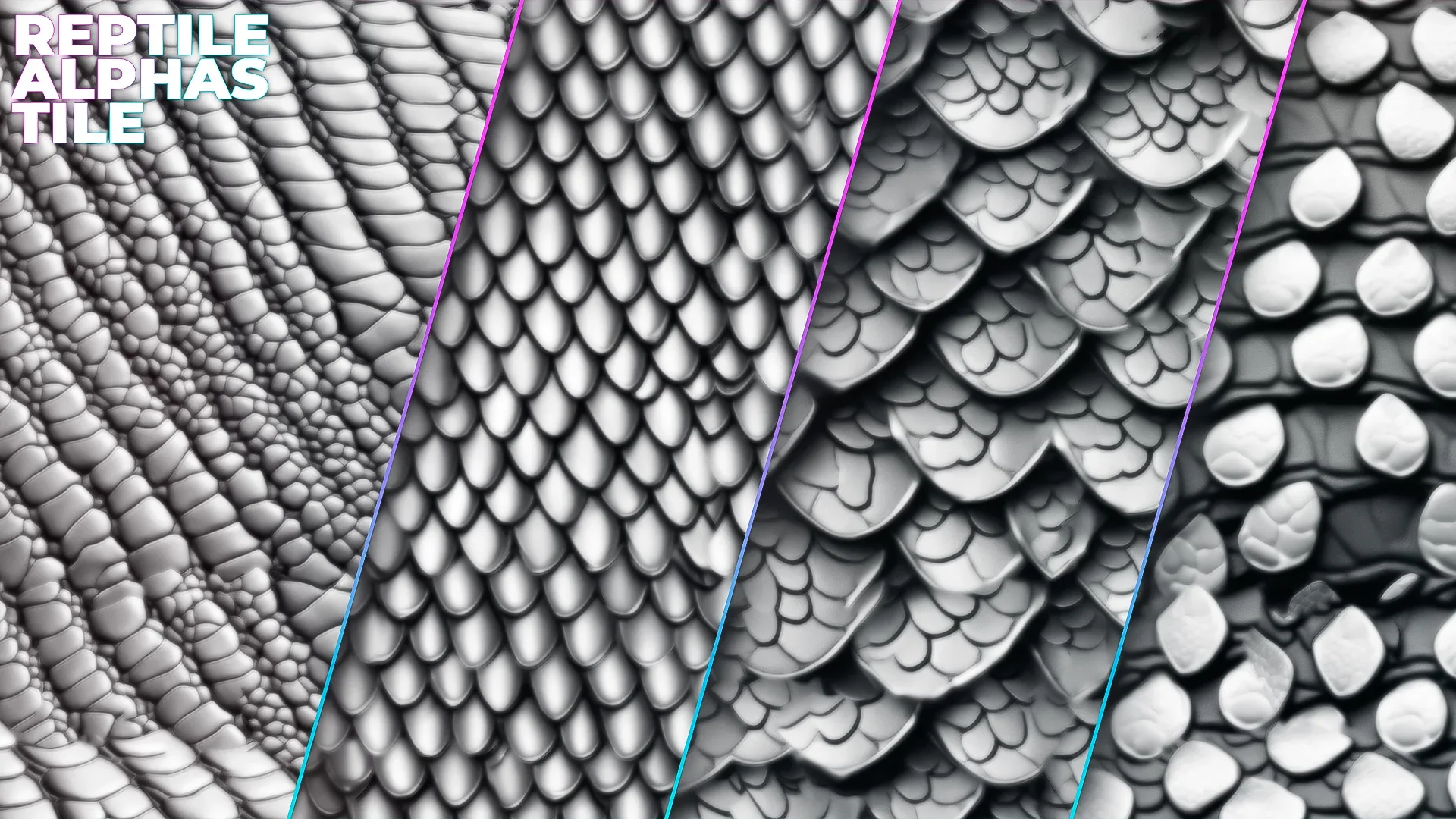 250+ Tileable Reptile, Dragon, Snake Skin Alphas for ZBrush (Displacement map) vol.5