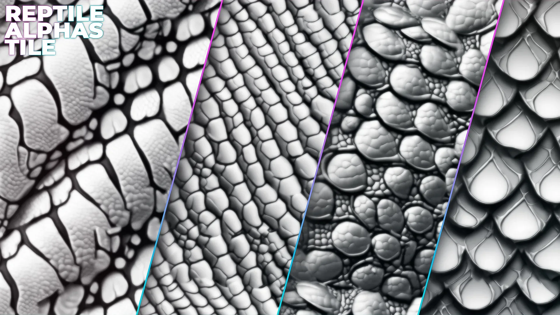 250+ Tileable Reptile, Dragon, Snake Skin Alphas for ZBrush (Displacement map) vol.5