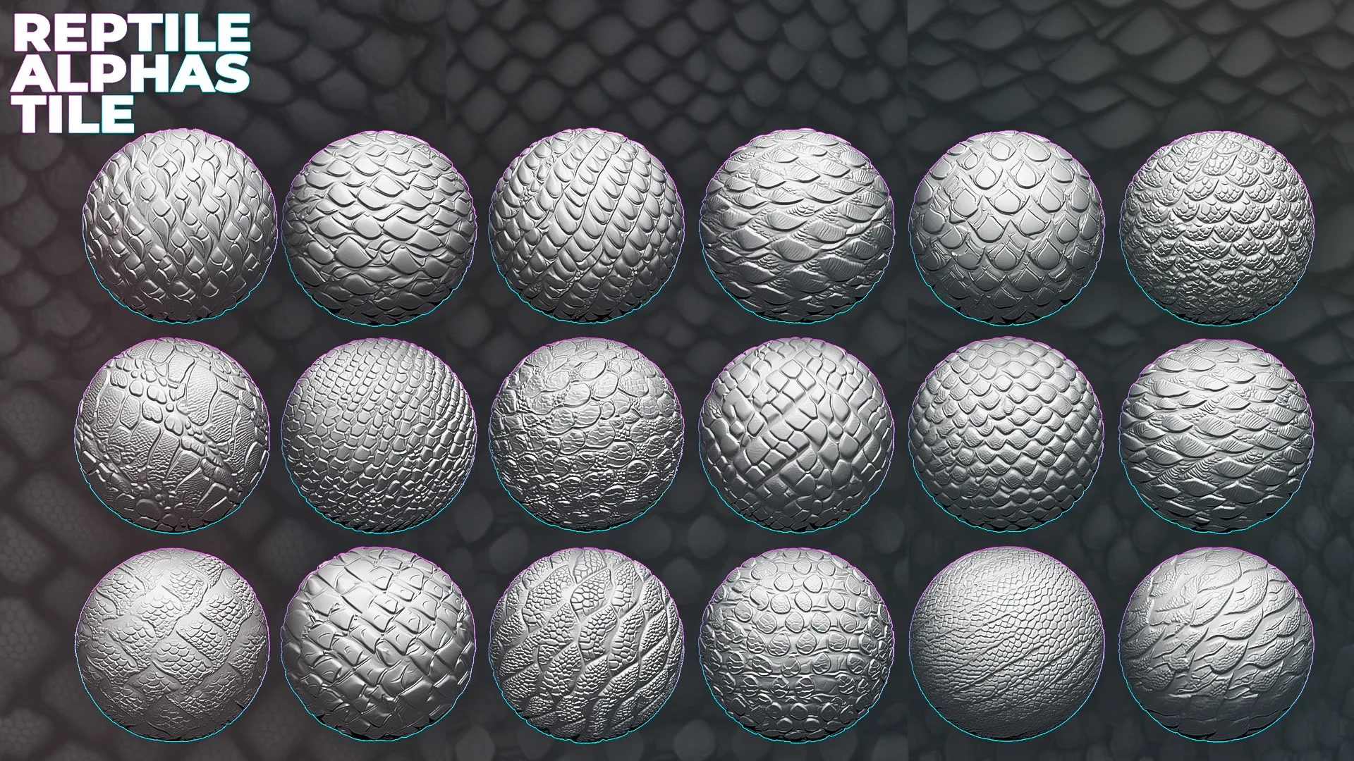 250+ Tileable Reptile, Dragon, Snake Skin Alphas for ZBrush (Displacement map) vol.5