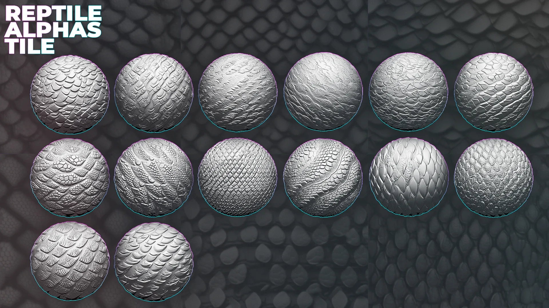 250+ Tileable Reptile, Dragon, Snake Skin Alphas for ZBrush (Displacement map) vol.5