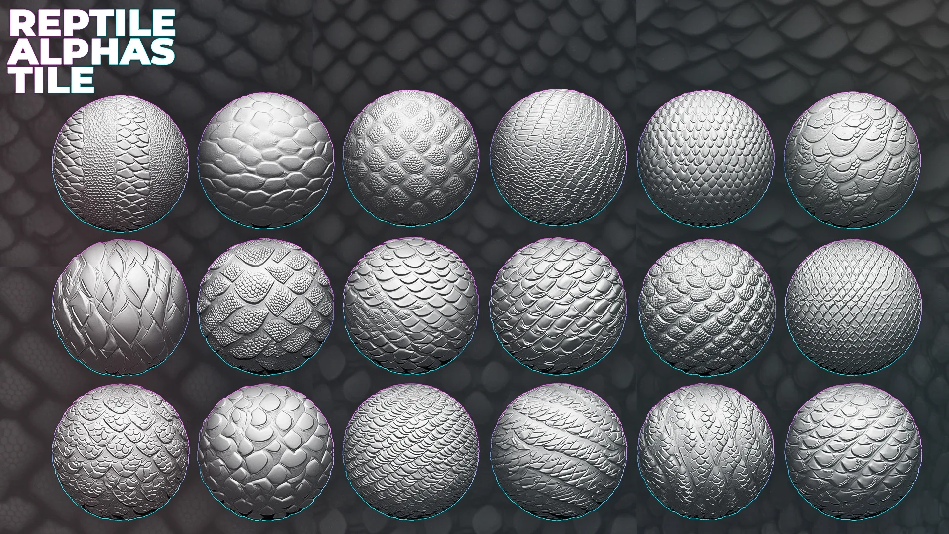 250+ Tileable Reptile, Dragon, Snake Skin Alphas for ZBrush (Displacement map) vol.5