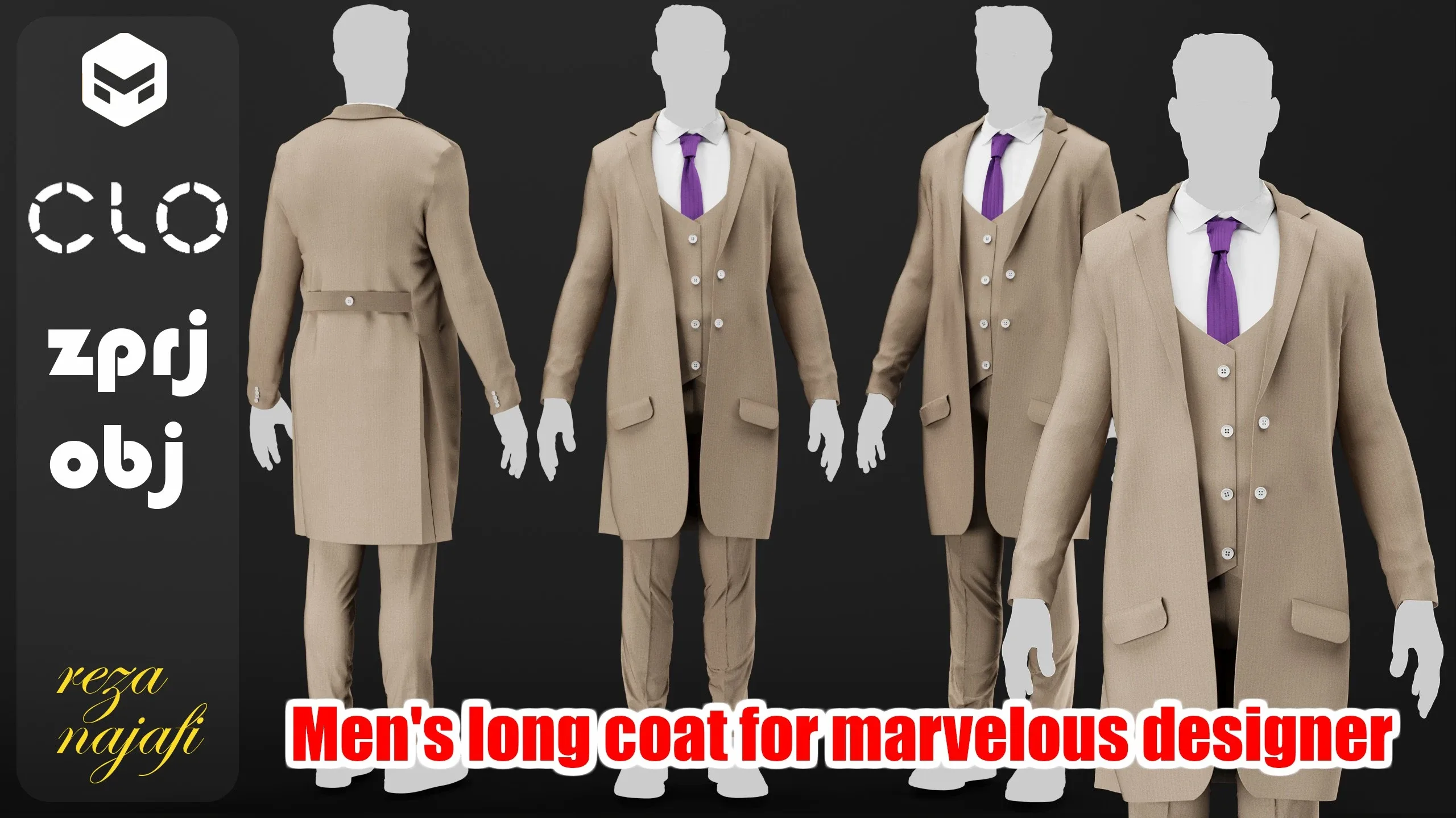 Men's long coat for marvelous designer