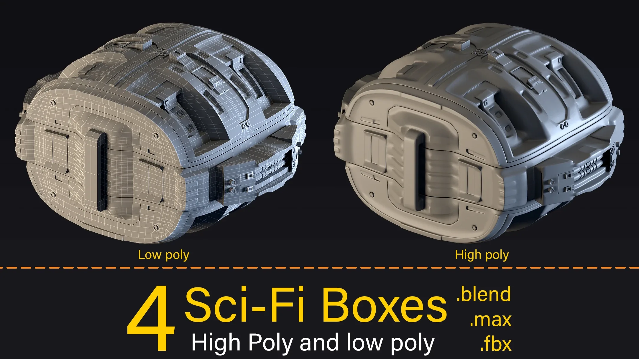 4 Sci-Fi Boxes- Low poly and high poly