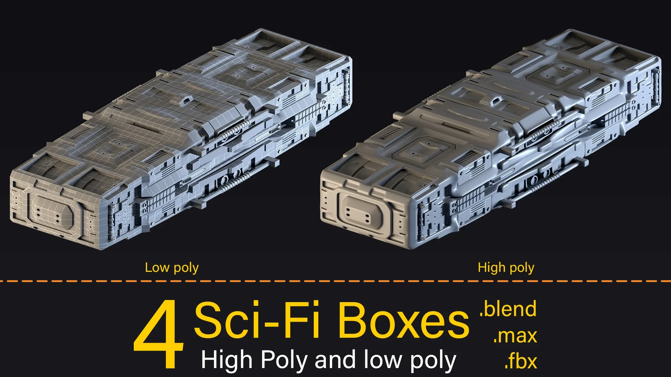 4 Sci-Fi Boxes- Low poly and high poly