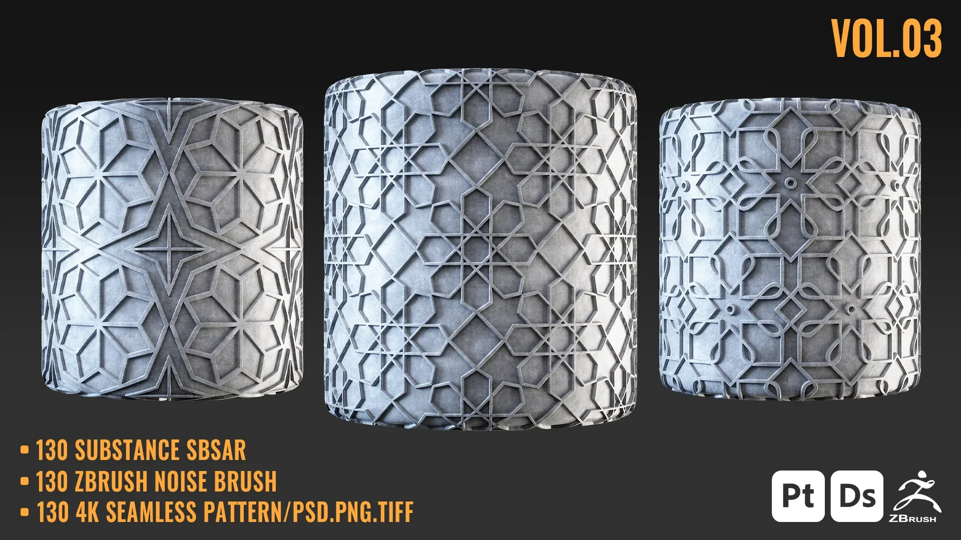 130 ARABIC SEAMLESS PATTERN + SBSAR & ZBRUSH BRUSH - VOL 03