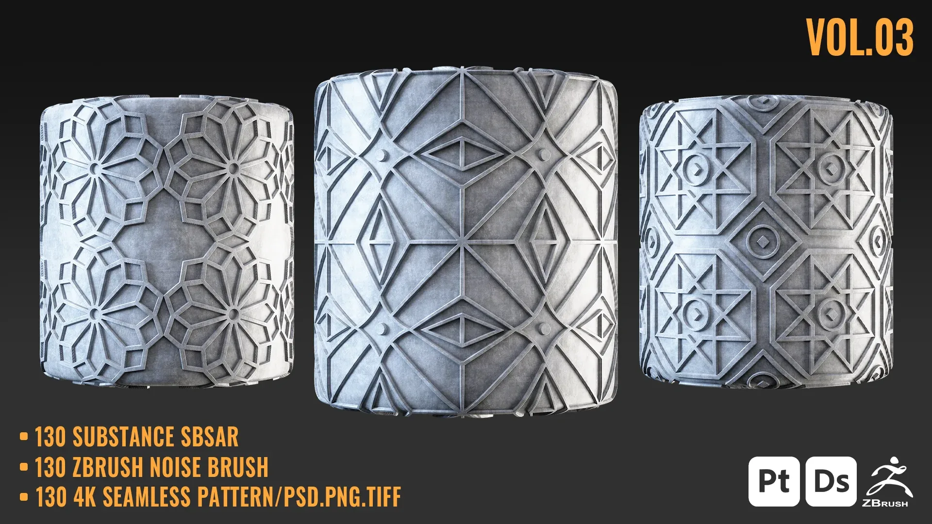 130 ARABIC SEAMLESS PATTERN + SBSAR & ZBRUSH BRUSH - VOL 03