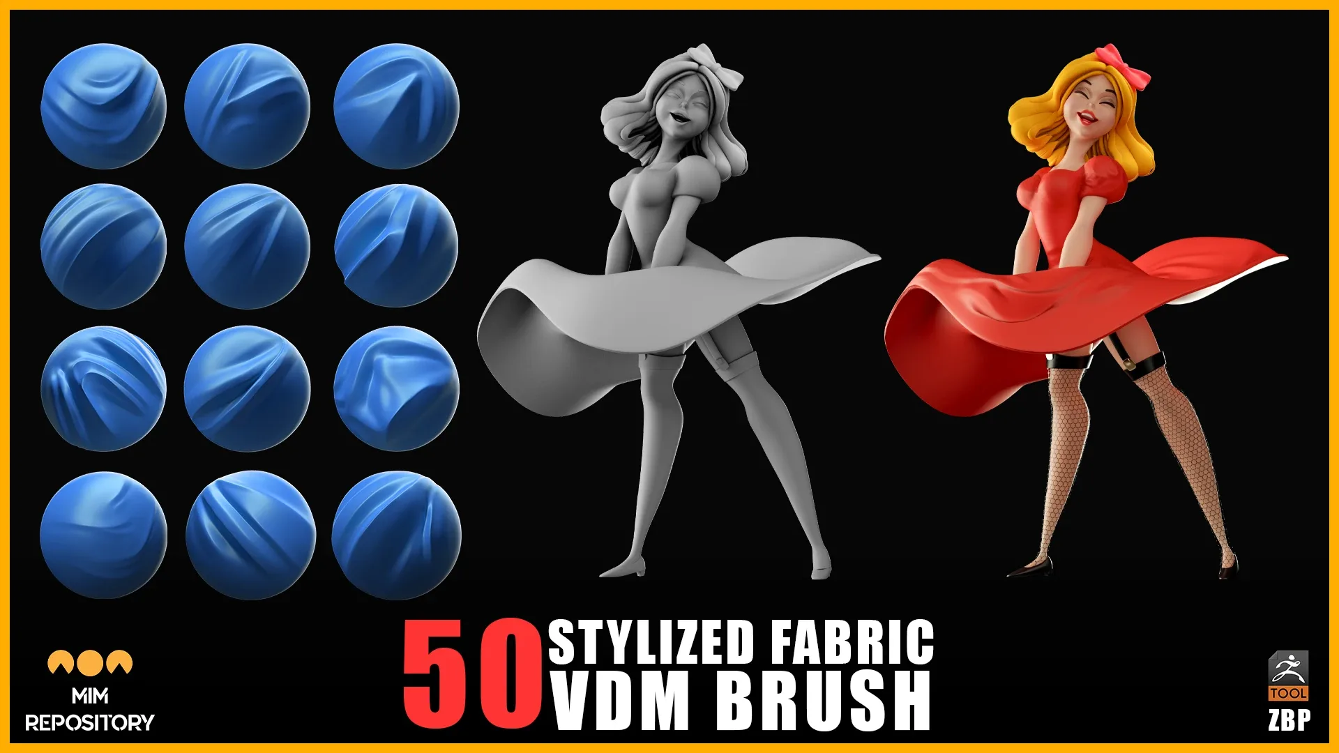 50 Stylized Cloth, Leather & Fabric VDM Brushes(Tension & Compression Folds)