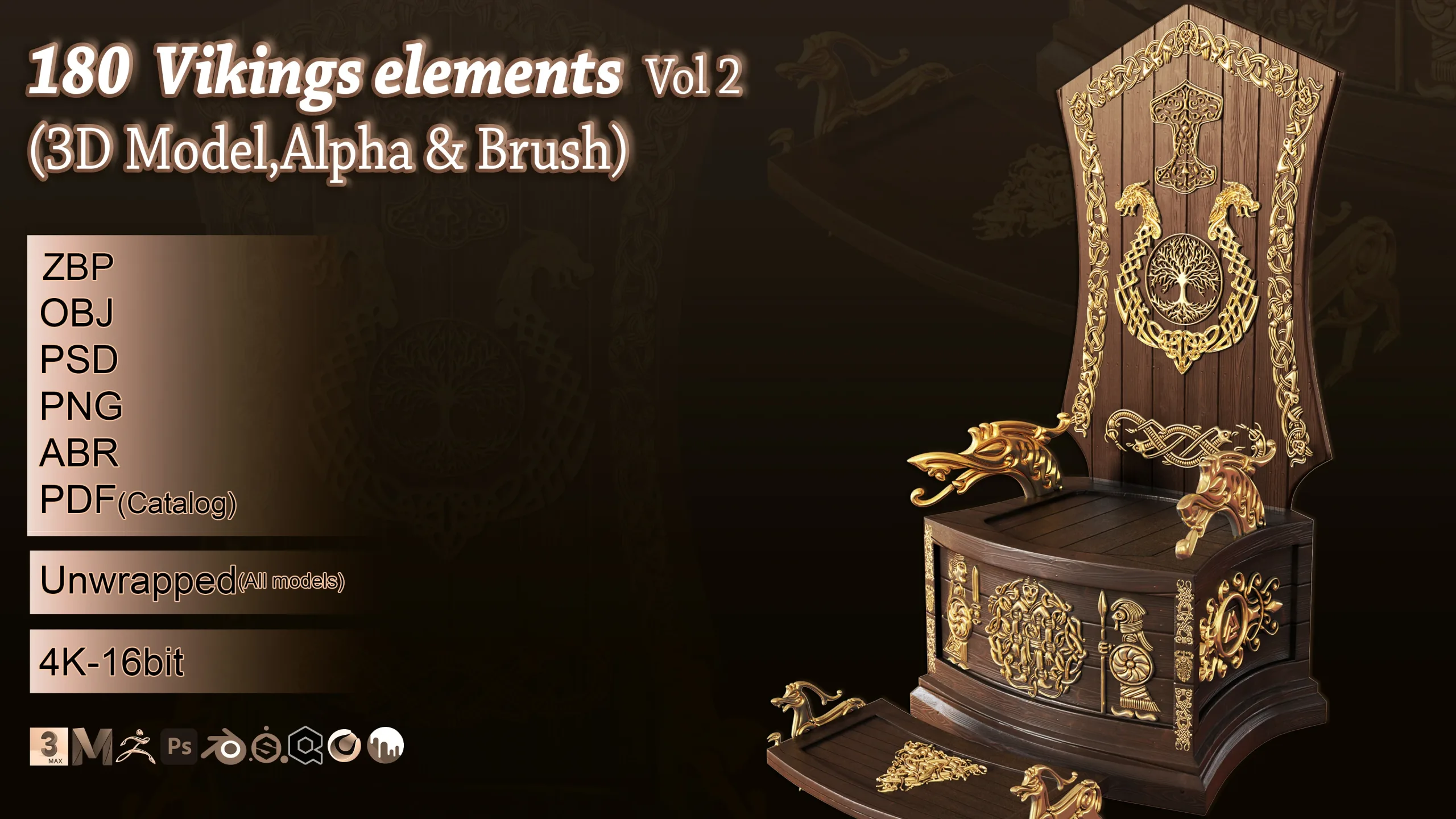 180 Viking elements 3D Model,alpha and brush Vol 2