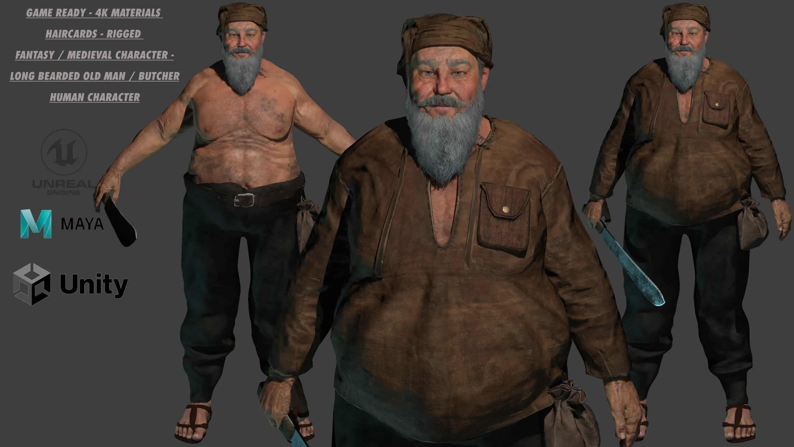 AAA 3D REALISTIC CHARACTER - FANTASY MEDIEVAL OLD MAN BUTCHER