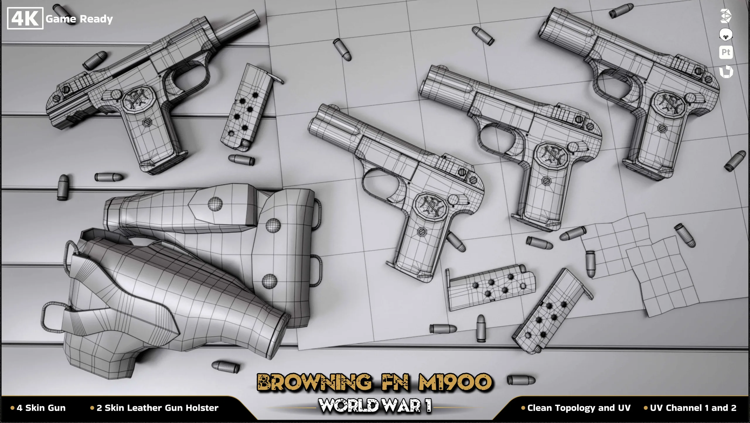 Browning FN M 1900 Colt World War / 3D Model + Full Tutorial