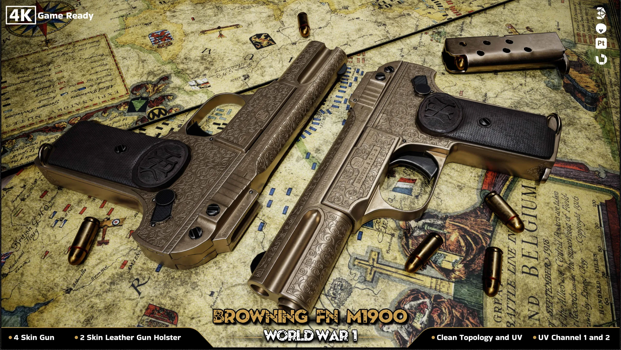 Browning FN M 1900 Colt World War / 3D Model + Full Tutorial