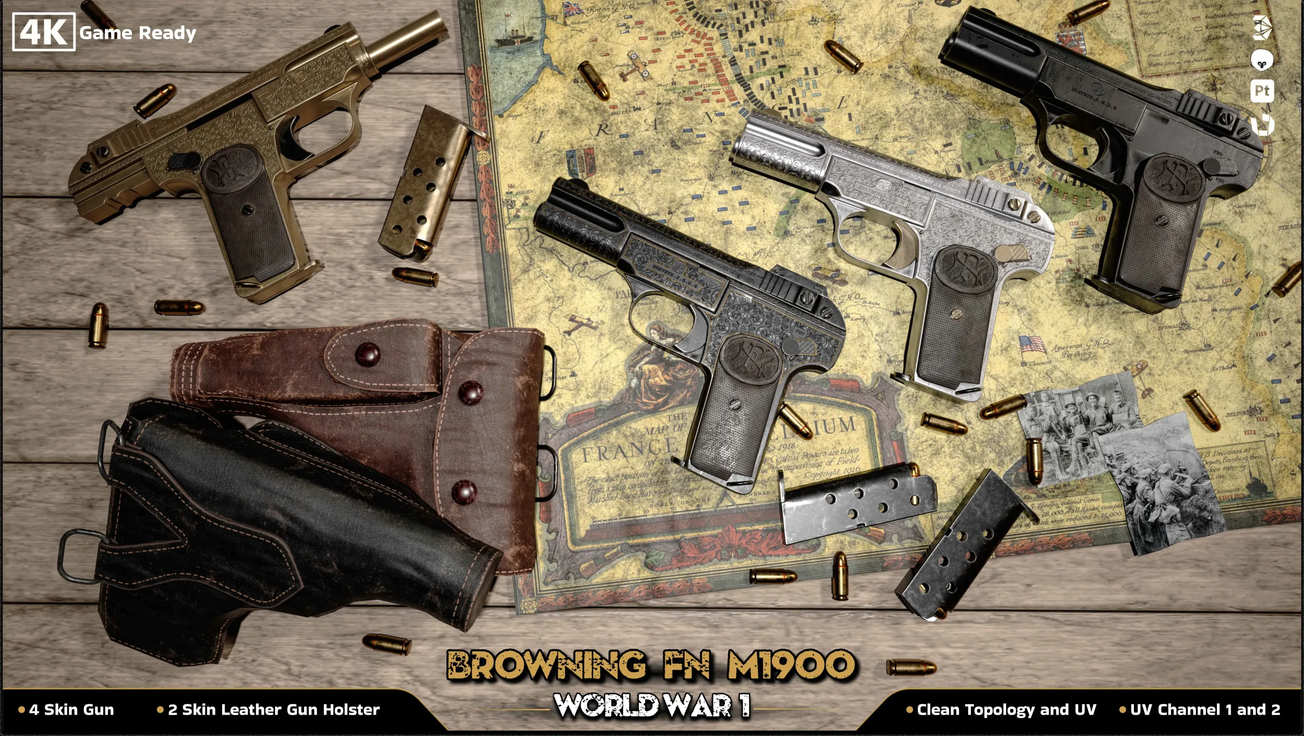 Browning FN M 1900 Colt World War / 3D Model + Full Tutorial