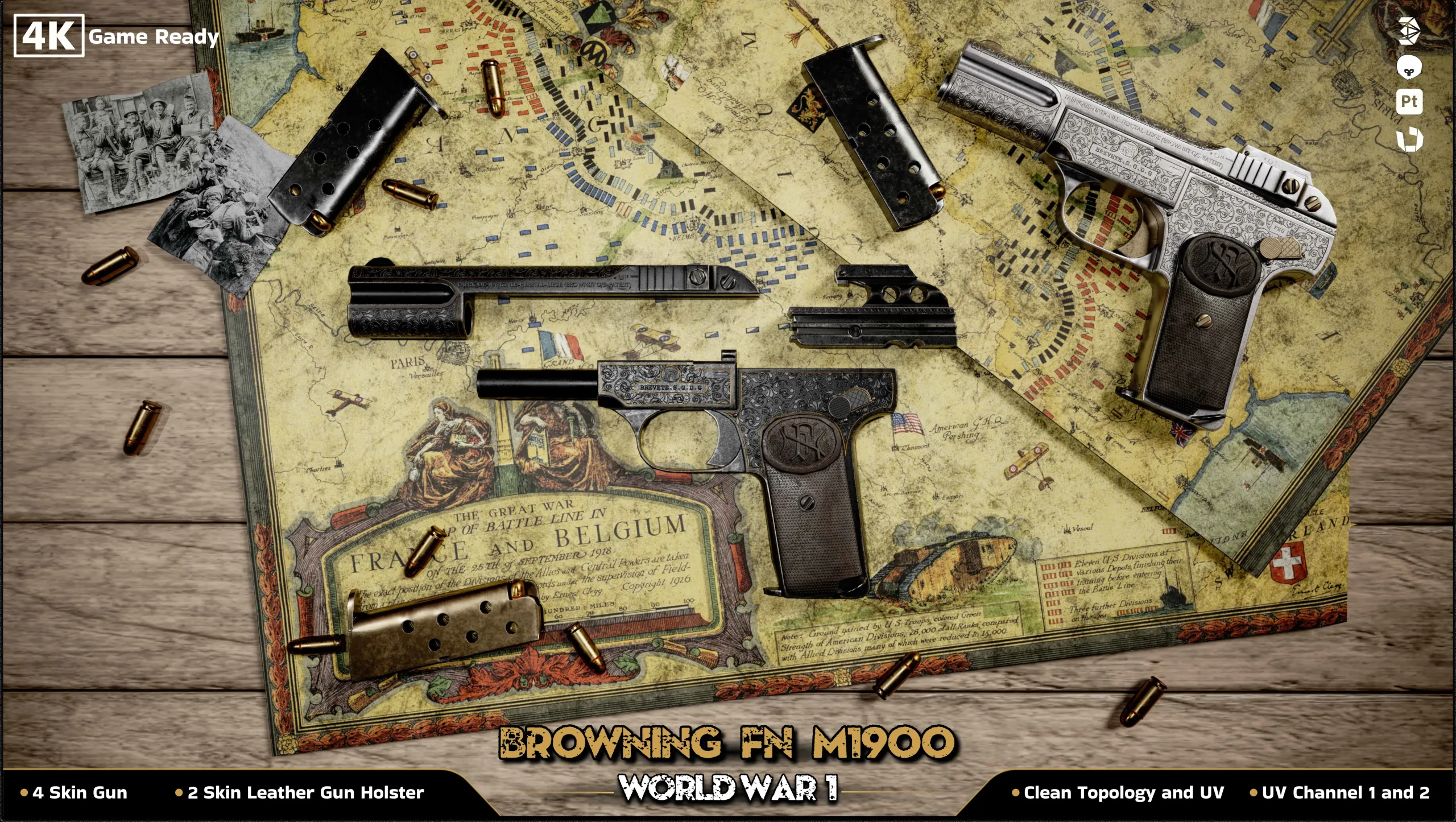 Browning FN M 1900 Colt World War / 3D Model + Full Tutorial