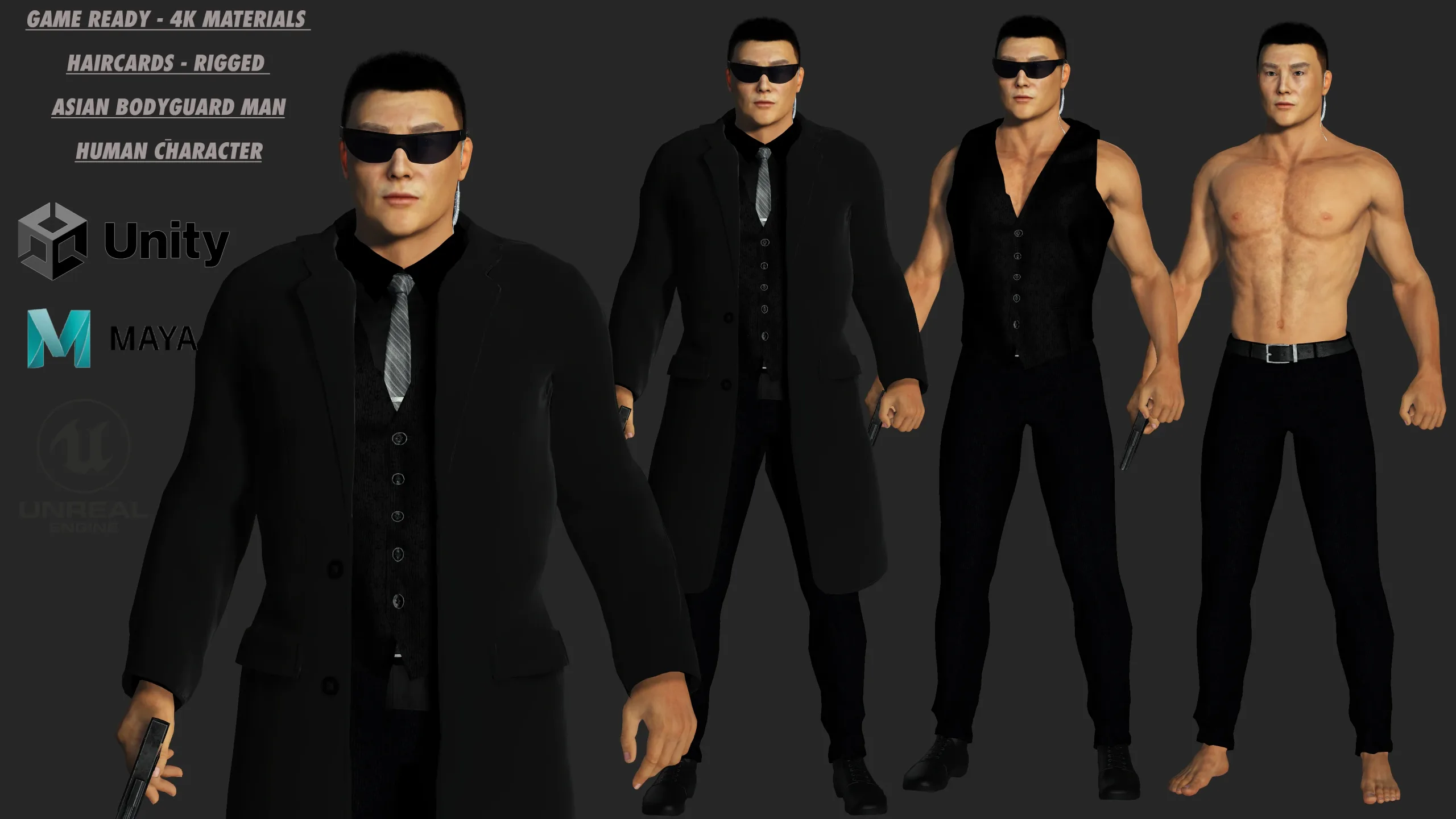 3D REALISTIC HUMAN RIGGED CHARACTER - ASIAN BODYGUARD MAN