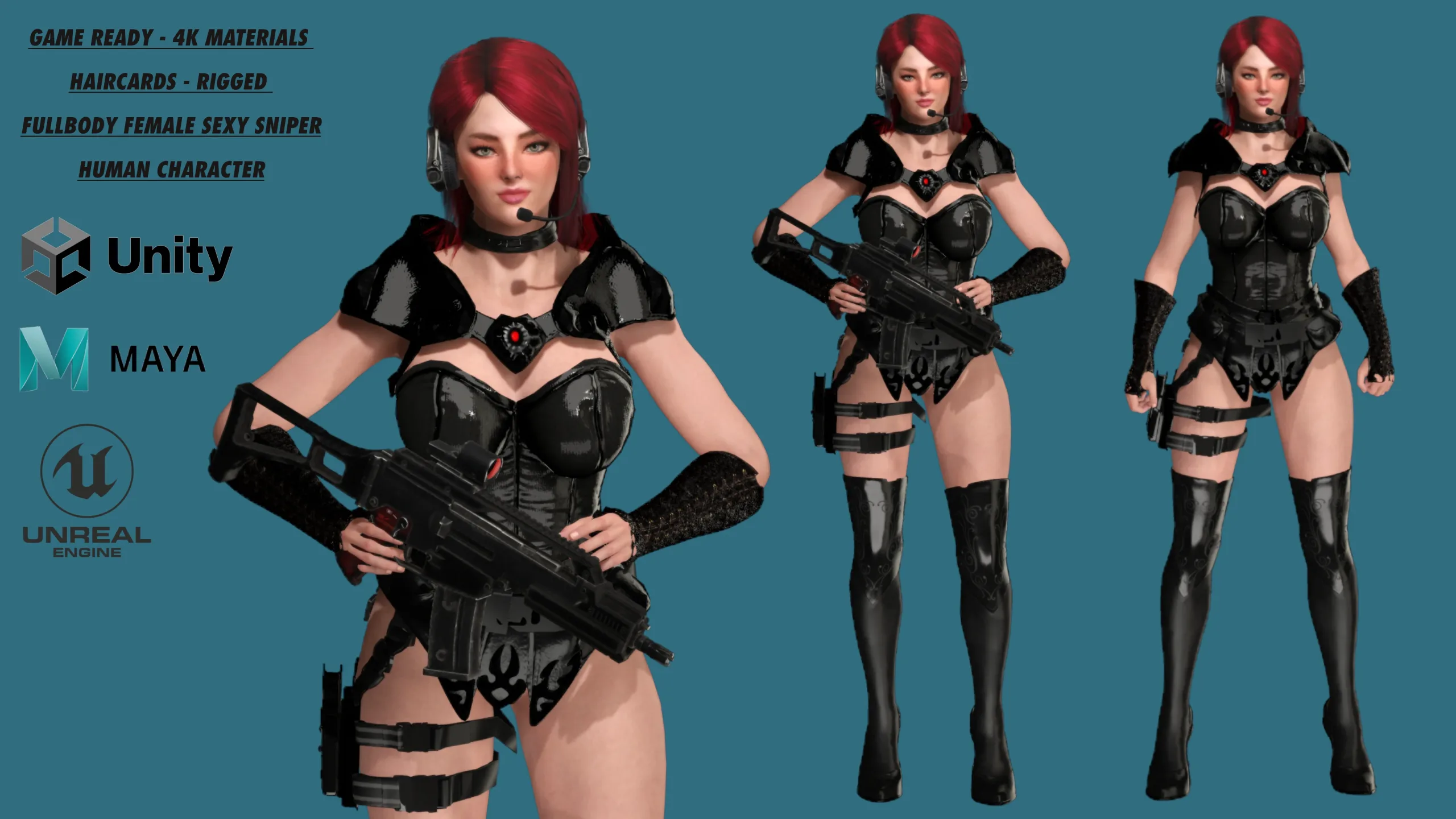 AAA 3D REALISTIC CHARACTER SEXY SNIPER - HUMAN RIG GAME READY