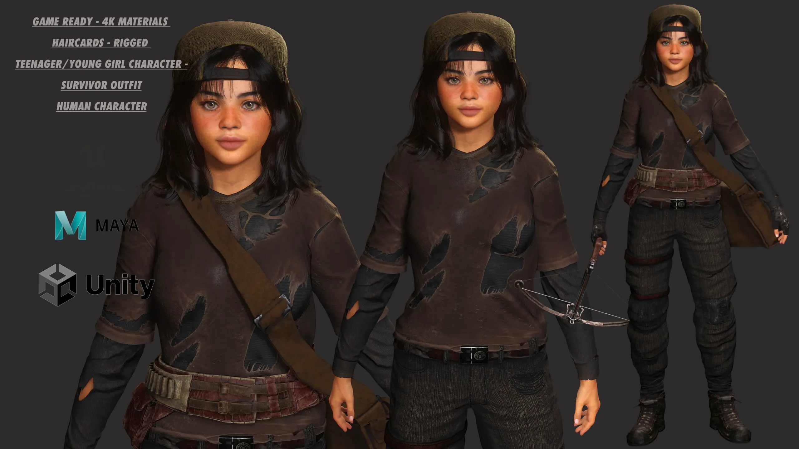 AAA 3D REALISTIC CHARACTER -TEENAGE GIRL SURVIVOR APOCALYPTIC 01