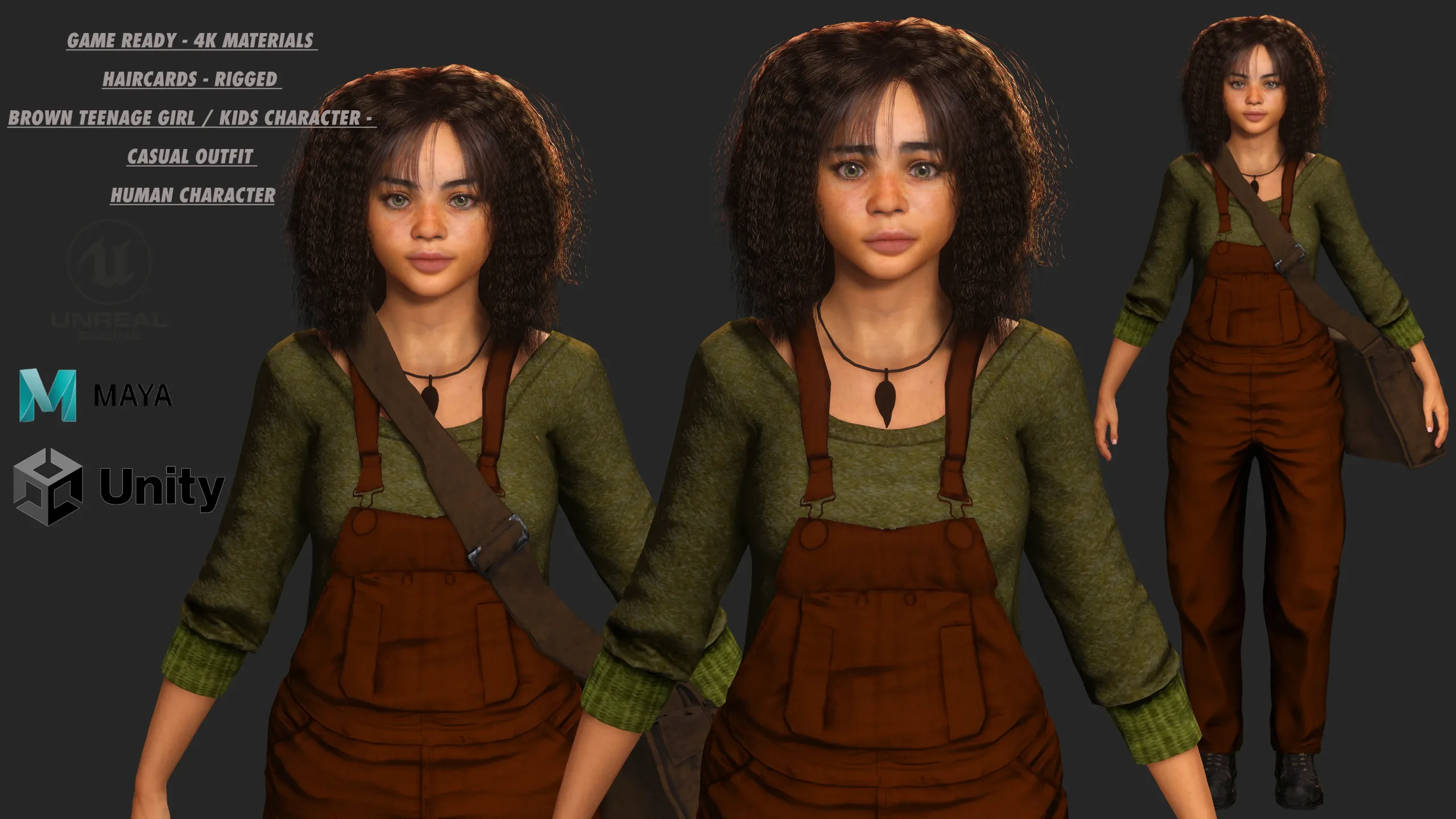 AAA 3D REALISTIC HUMAN CHARACTER - AFRICAN BLACK TEENAGE GIRL