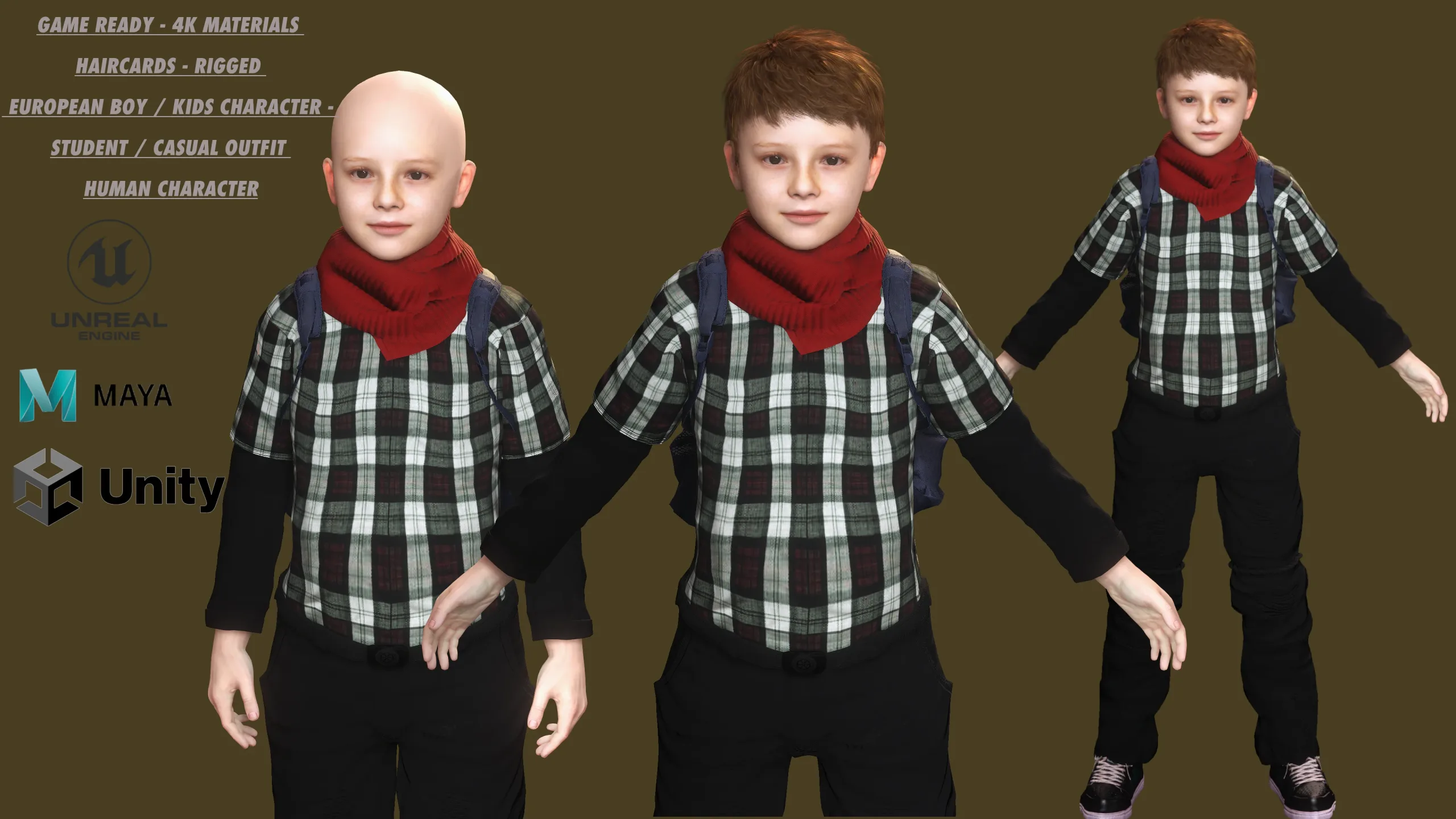 AAA 3D REALISTIC HUMAN RIGGED CHARACTER -EUROPEAN KIDS BOY 01