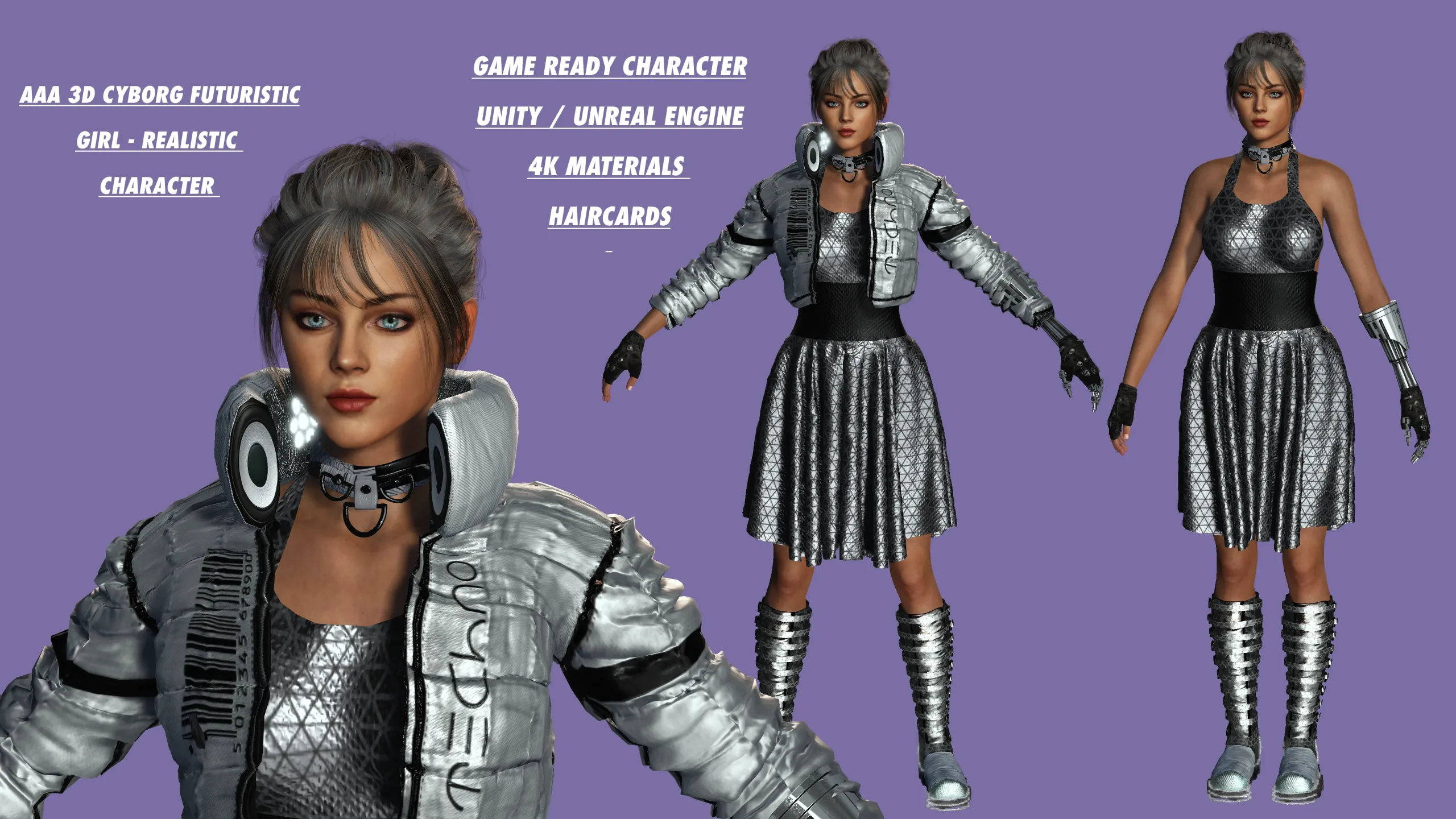 AAA 3D Cyborg Futuristic Girl - Game Ready Realistic Character