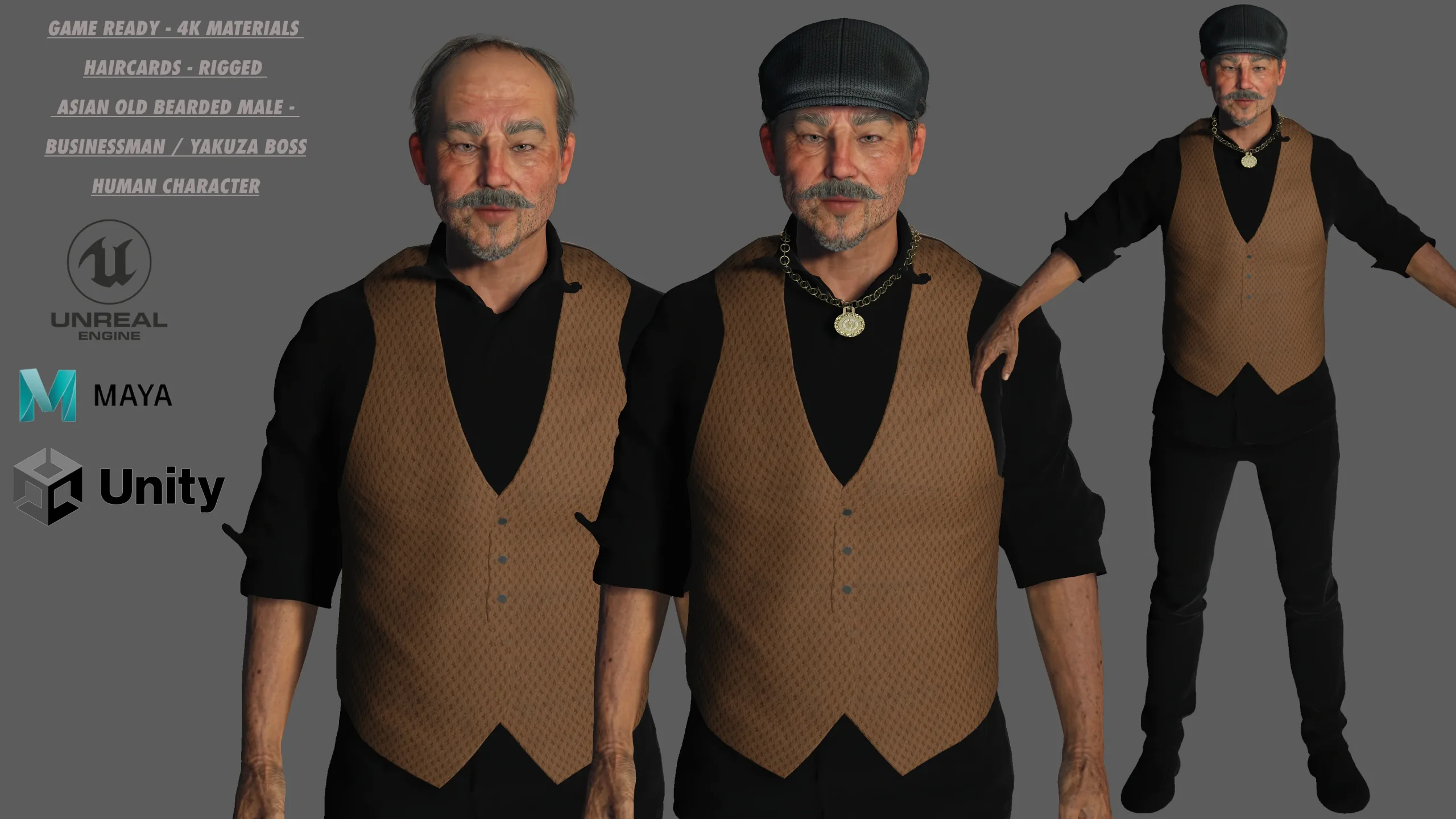 AAA 3D ASIAN OLD BEARDED BUSINESSMAN - REALISTIC GAME CHARACTER