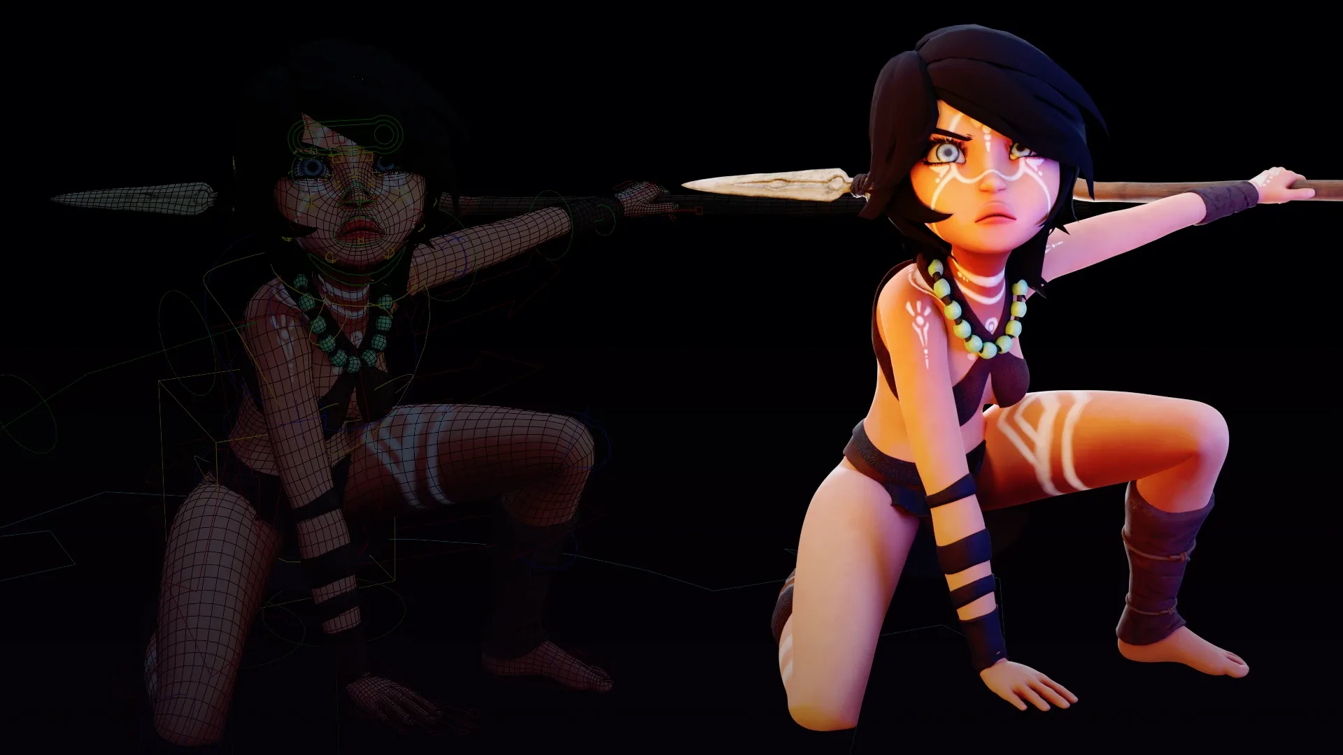 Tribal girl Rigged character Low-poly 3D model