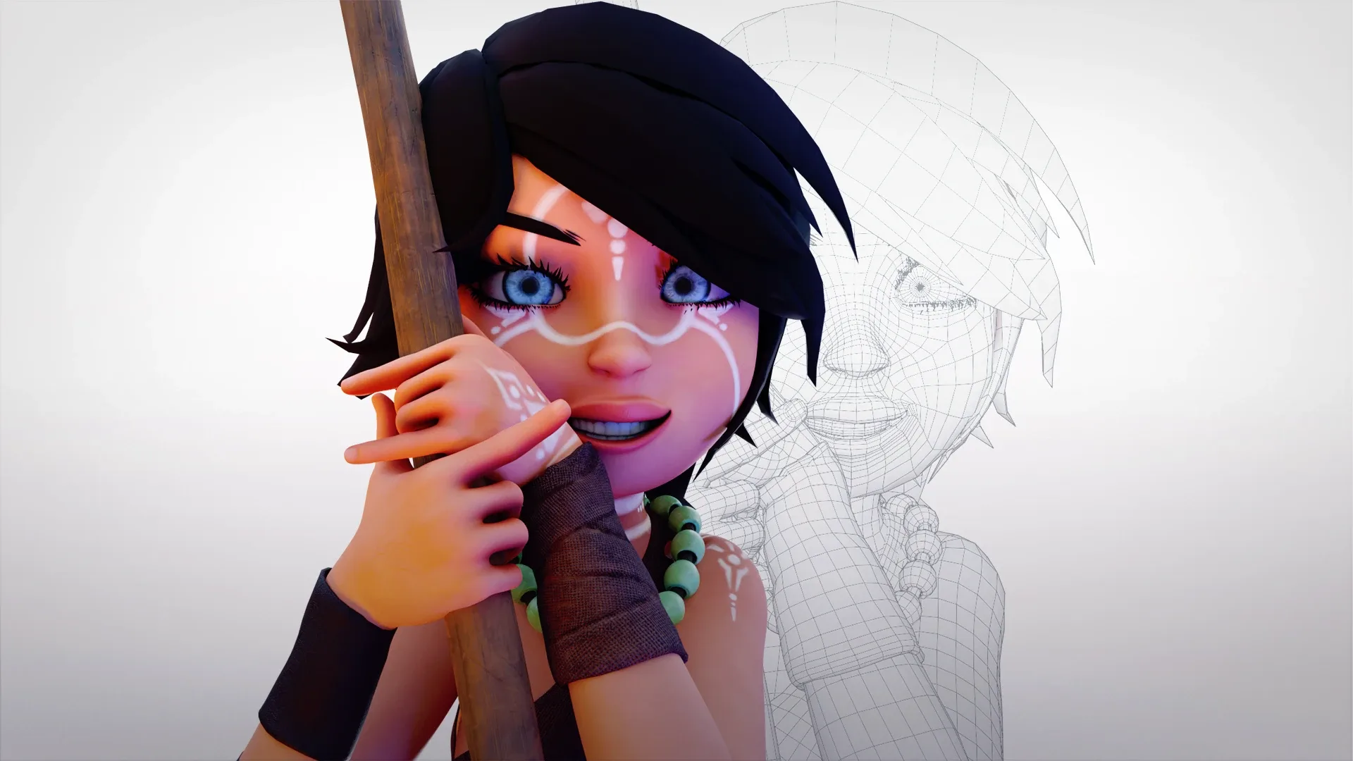 Tribal girl Rigged character Low-poly 3D model