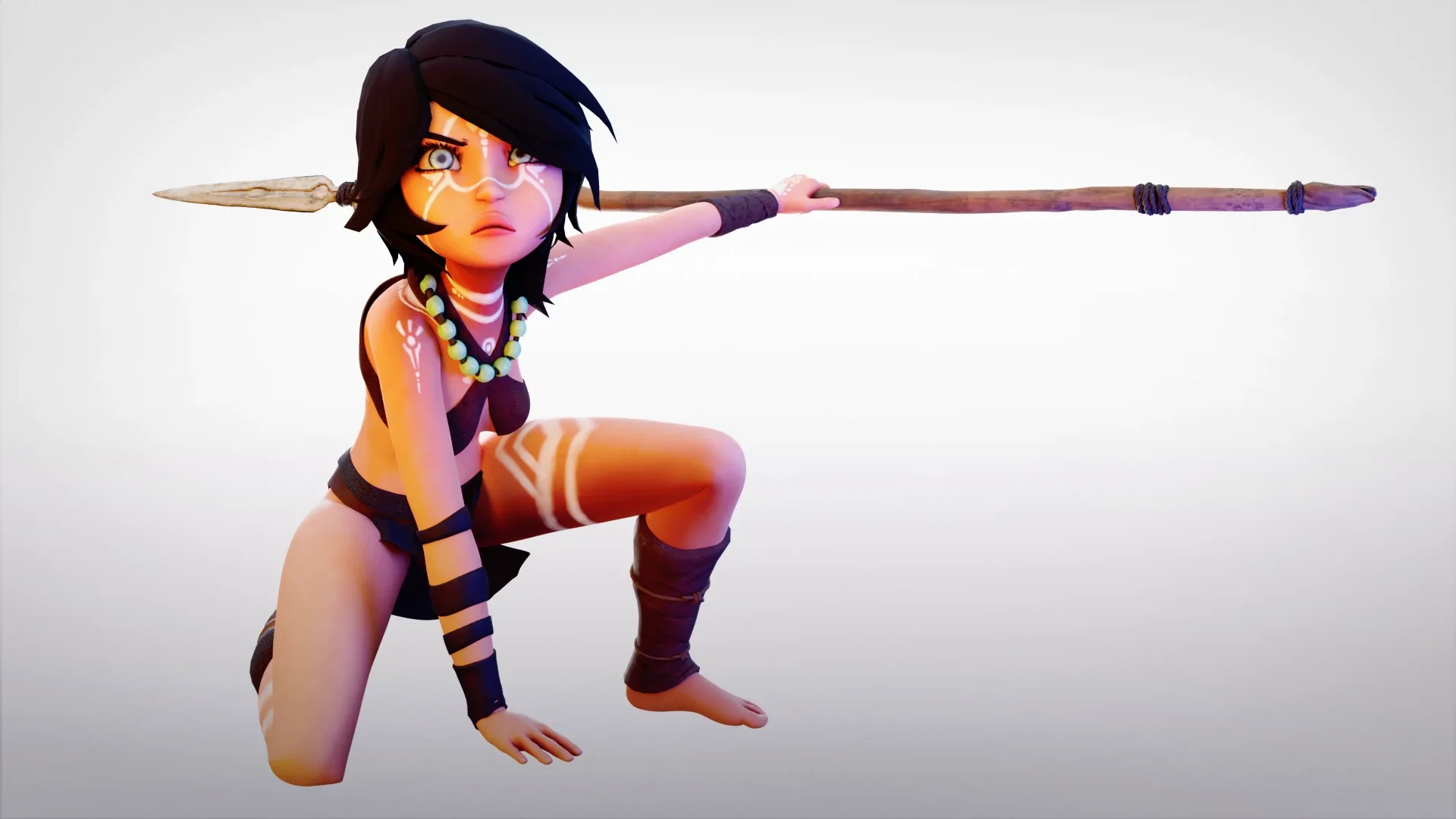 Tribal girl Rigged character Low-poly 3D model