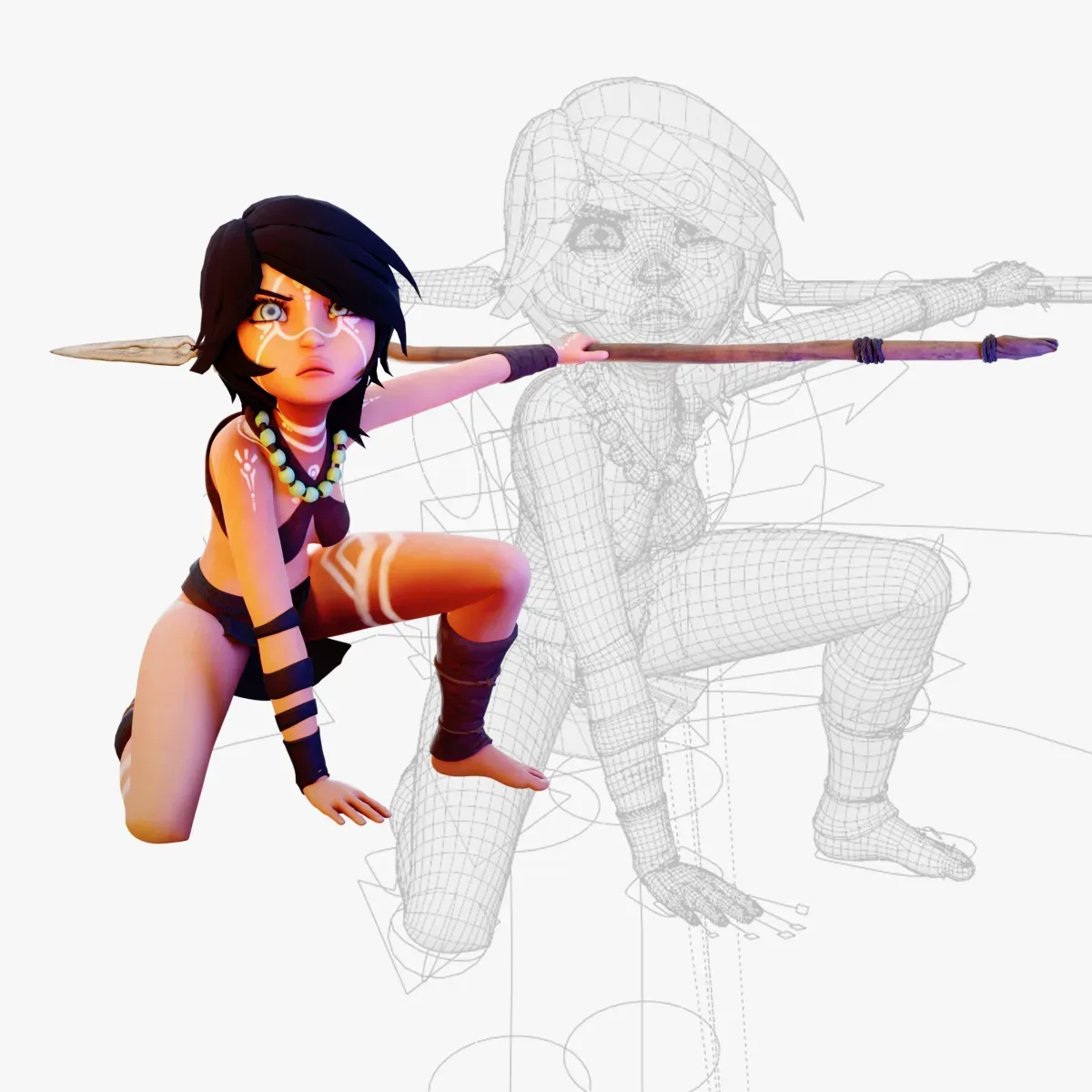 Tribal girl Rigged character Low-poly 3D model