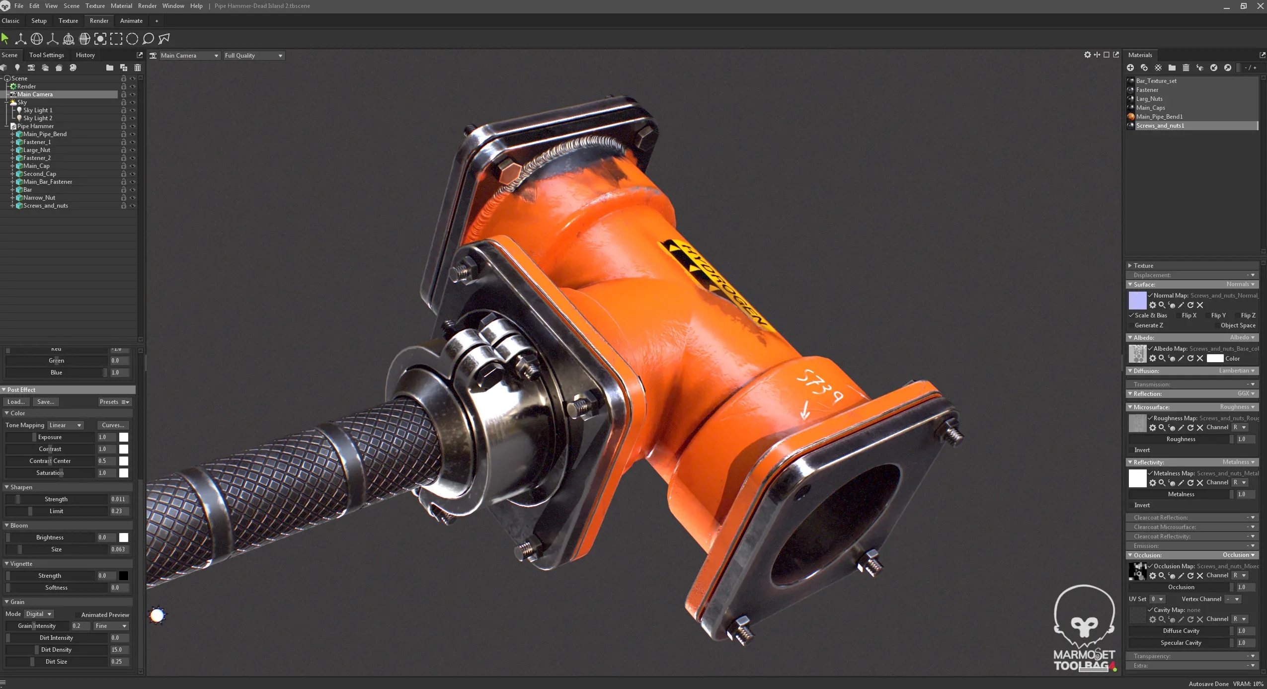 Pipe Hammer Weapon in Maya and FlippedNormals