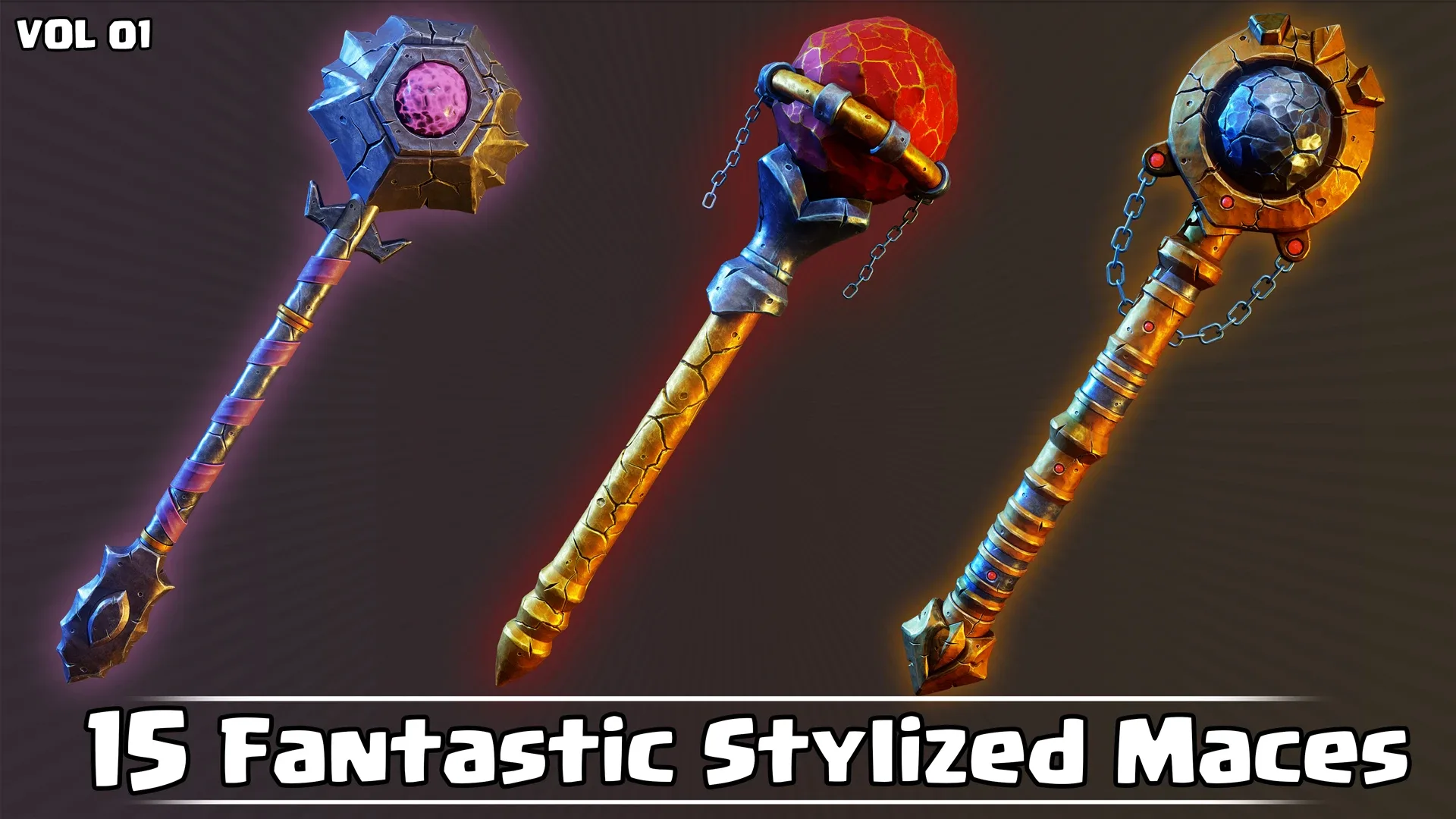 15 Fantastic Stylized Maces Game Ready VOL01