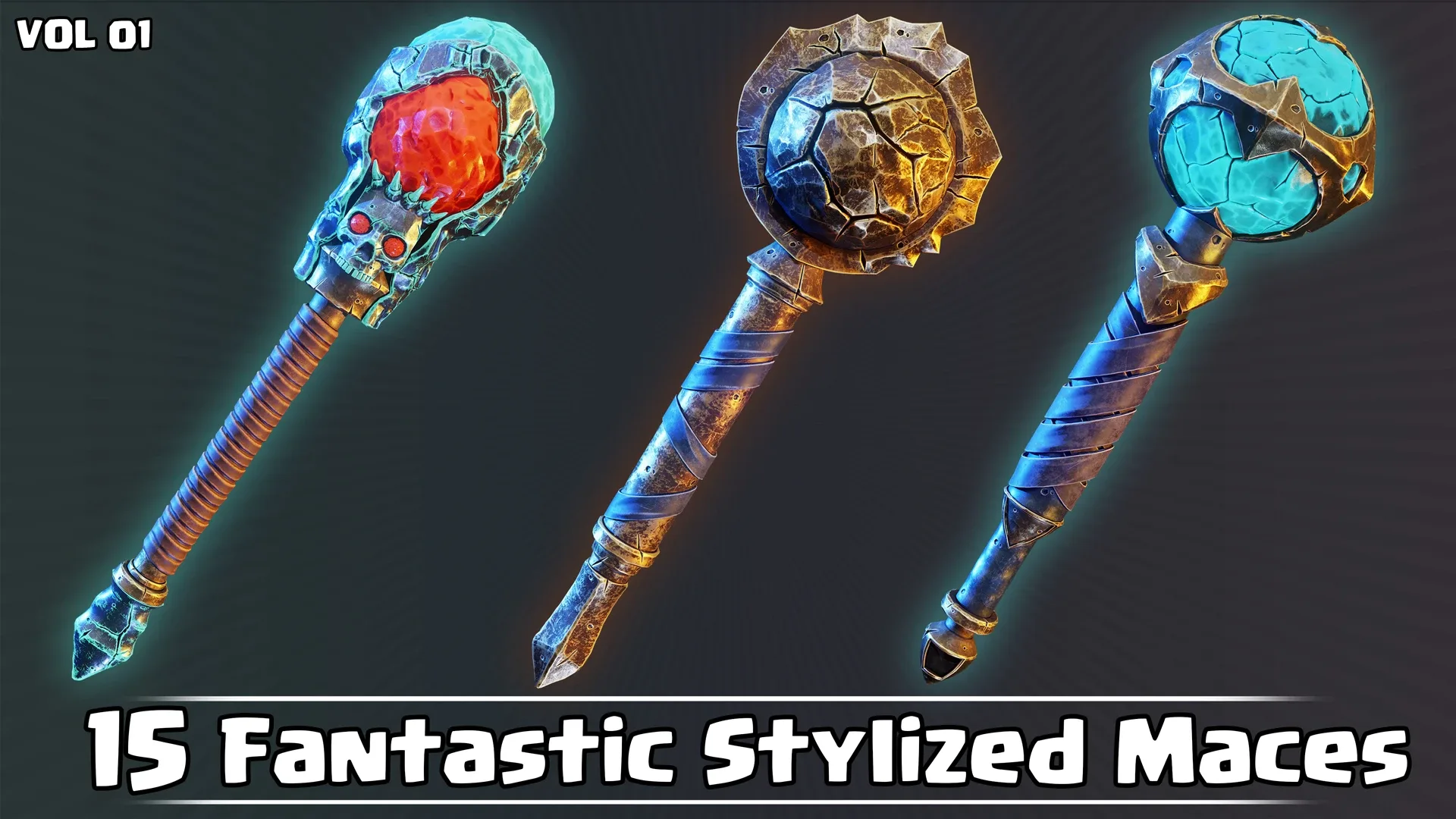 15 Fantastic Stylized Maces Game Ready VOL01