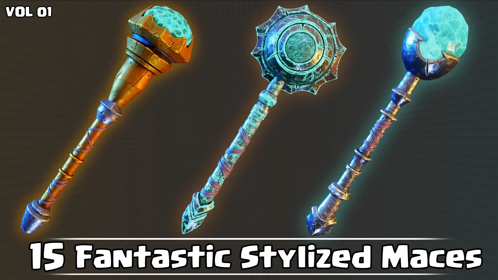 15 Fantastic Stylized Maces Game Ready VOL01