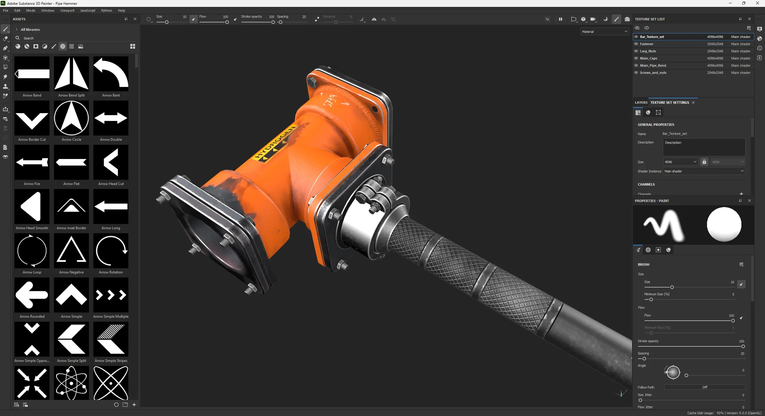 Pipe Hammer Weapon in Maya and Substance 3D Painter Creating Process