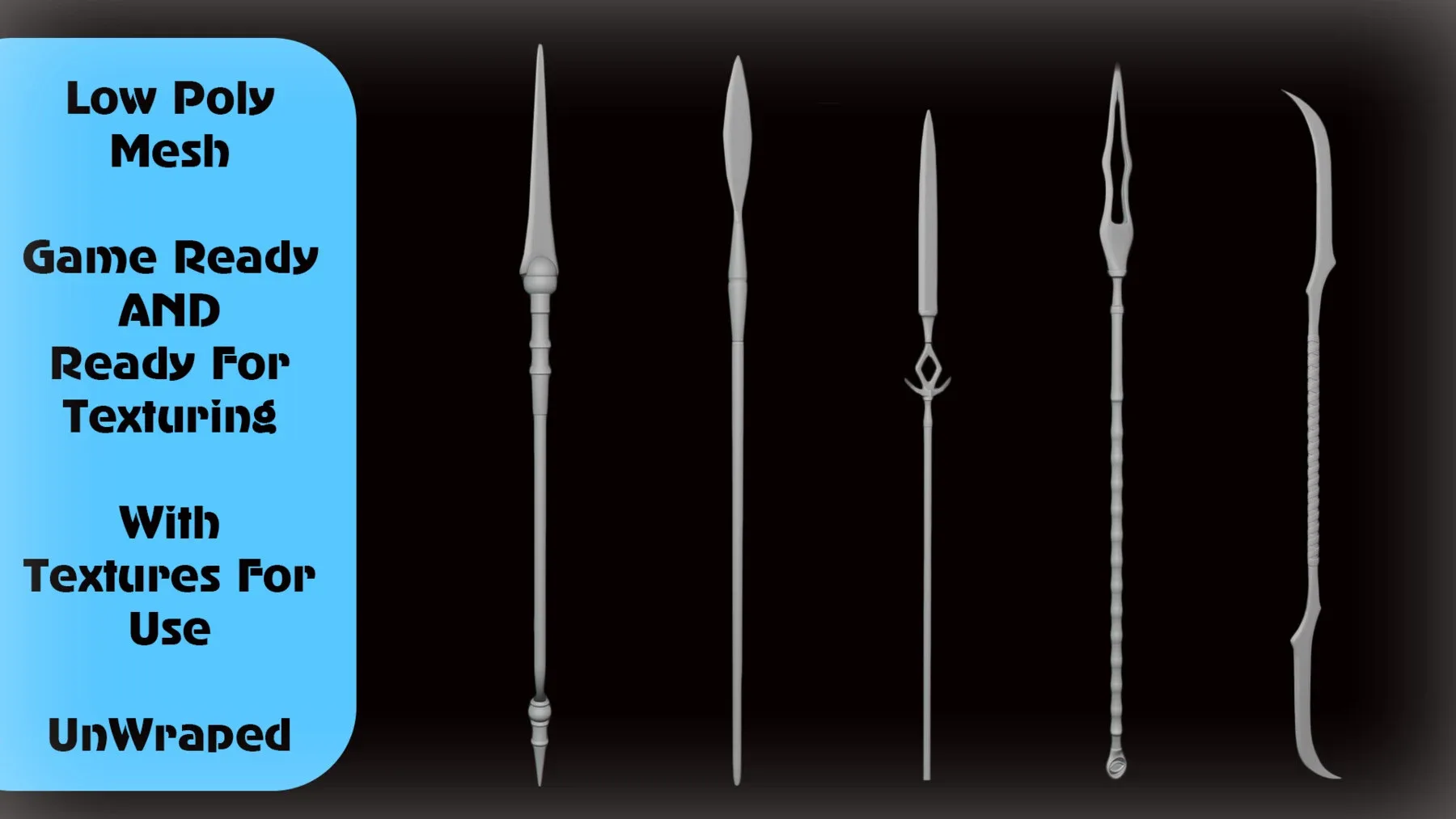 10 MedieVal Spears - LowPoly And Ready For Texturing