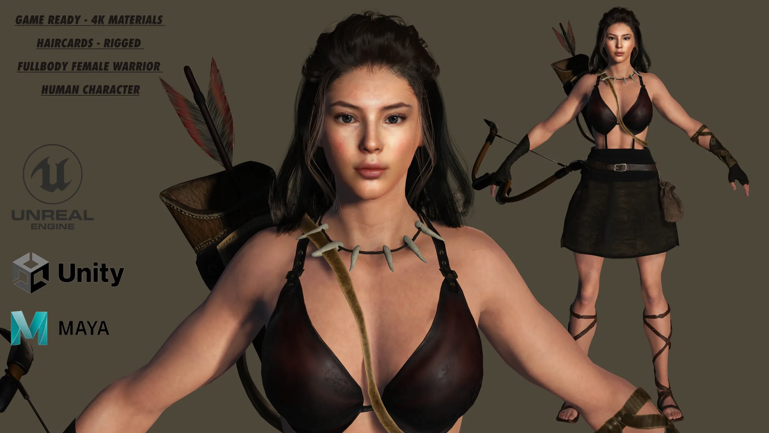 AAA 3D FANTASY FEMALE WARRIOR 02 - HUMAN RIGGED CHARACTER