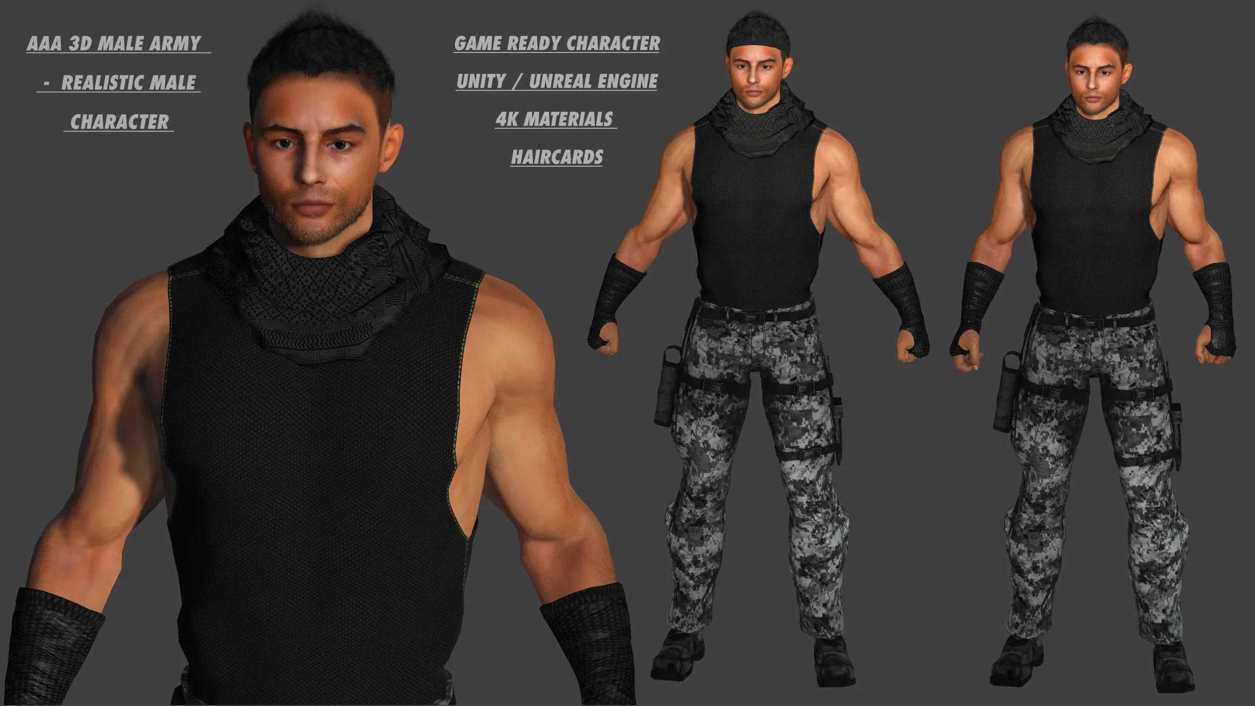 AAA 3D MALE ARMY CHARACTER 01 - HUMAN RIGGED GAME READY