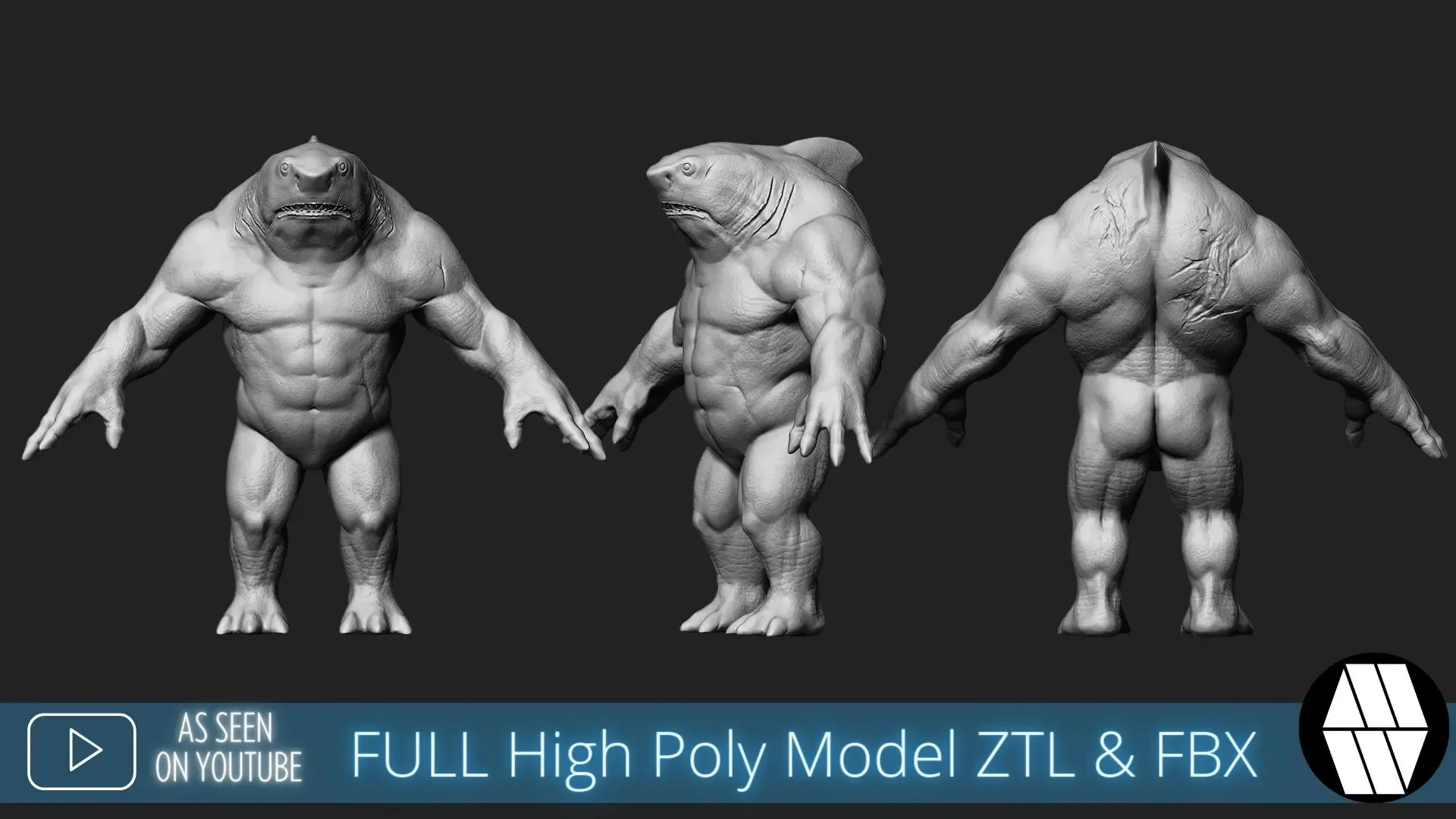 ZBrush Model: SHARK-MAN High Poly ZTL & FBX