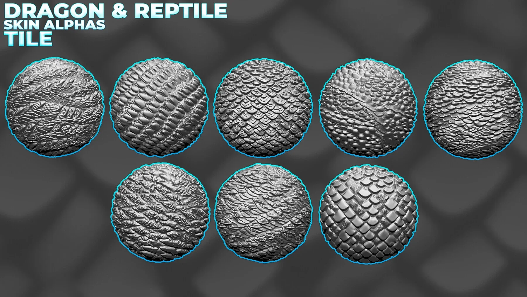 3300+ Dragon, Reptile Skin Alphas Bundle for ZBrush, Blender