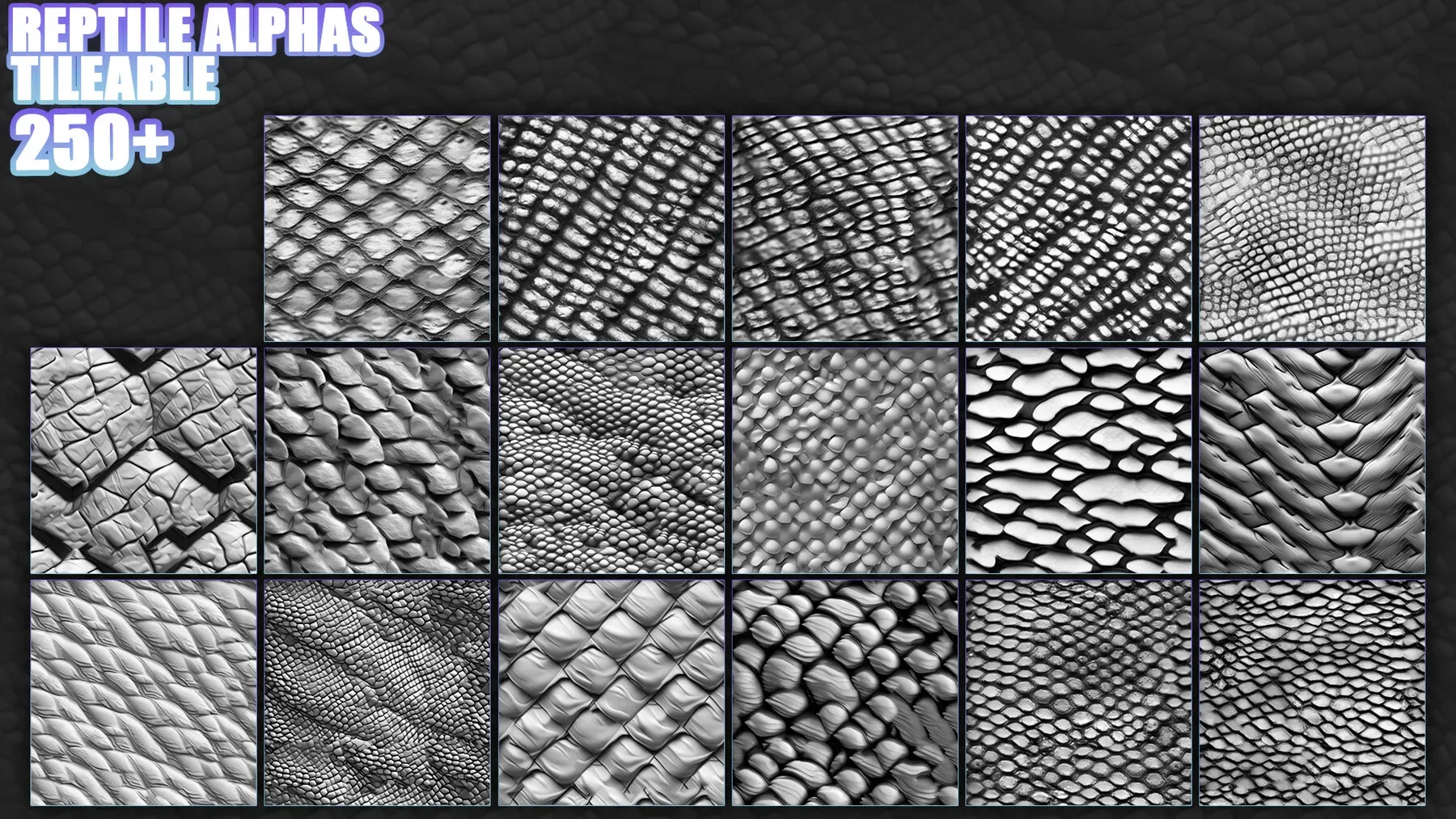 3300+ Dragon, Reptile Skin Alphas Bundle for ZBrush, Blender